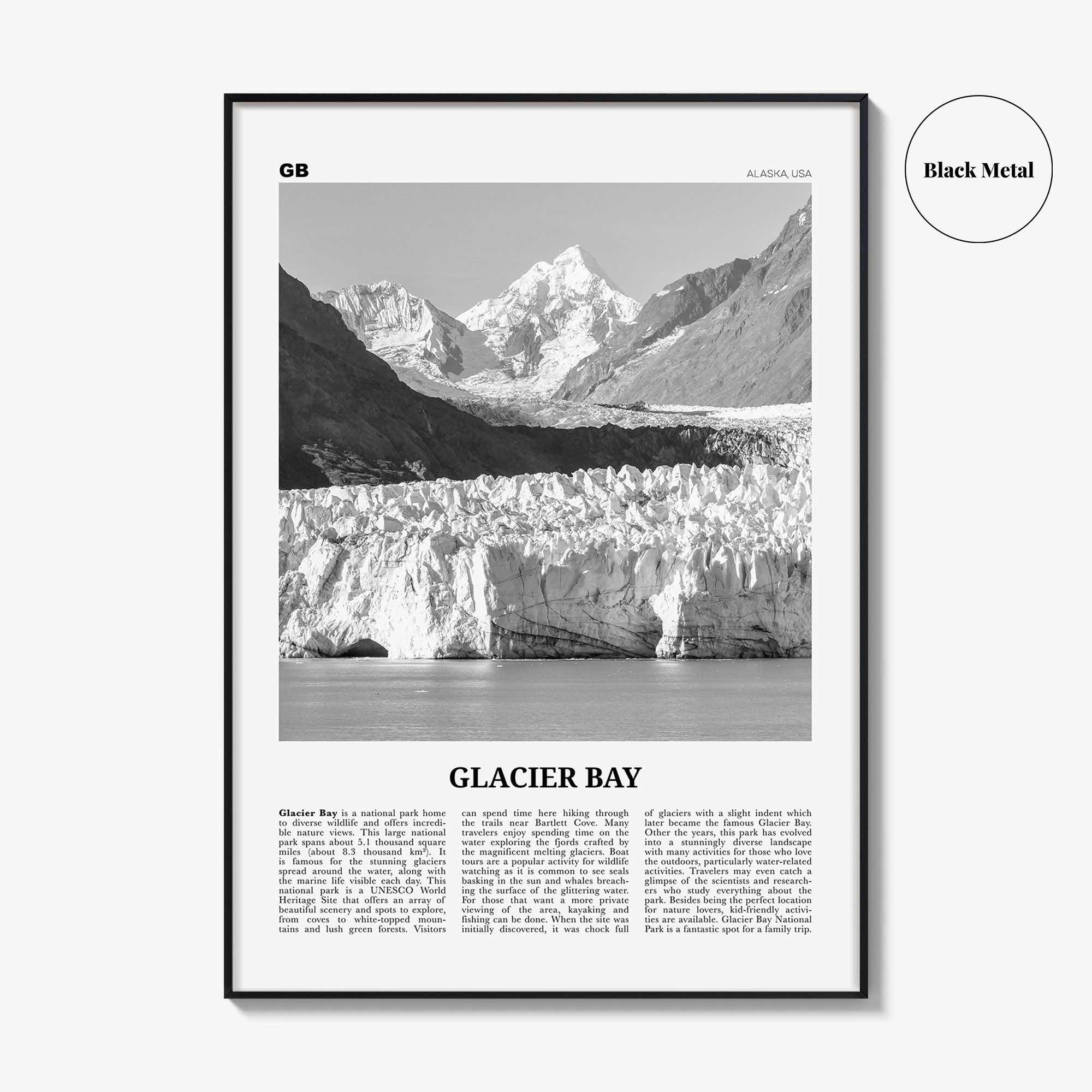Glacier Bay National Park Print Black and White, Glacier Bay Wall Art, Glacier Bay Poster, Glacier Bay Photo, Glacier Bay Décor, Alaska, USA