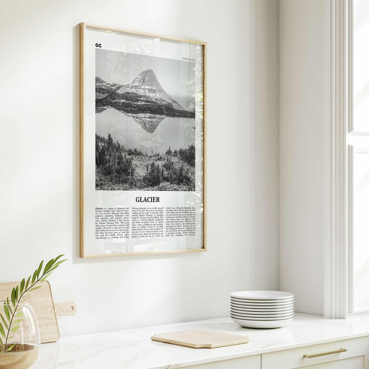 Glacier National Park Print Black and White, Glacier Wall Art, Glacier Poster, Glacier Photo, Montana, USA, United States