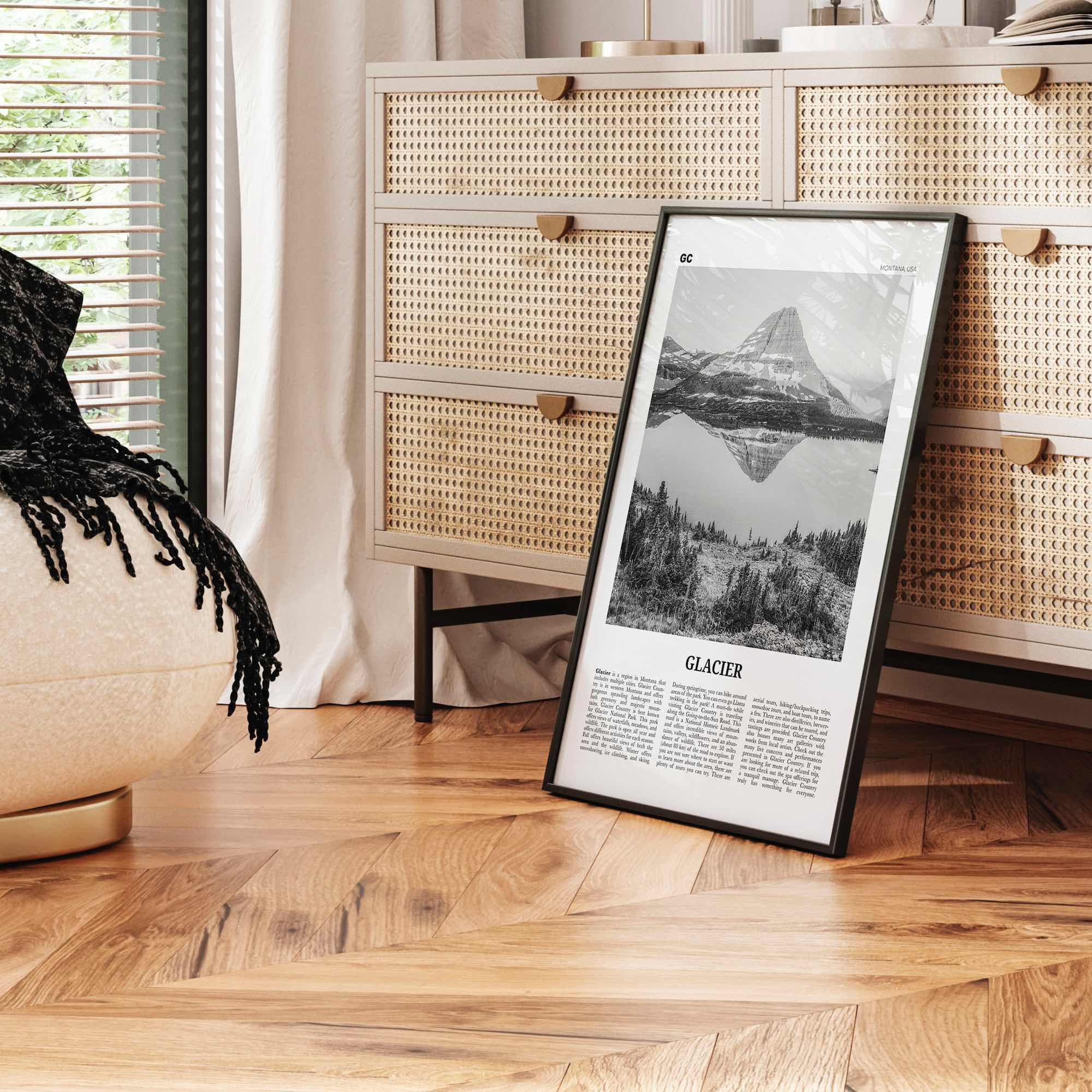 Glacier National Park Print Black and White, Glacier Wall Art, Glacier Poster, Glacier Photo, Montana, USA, United States