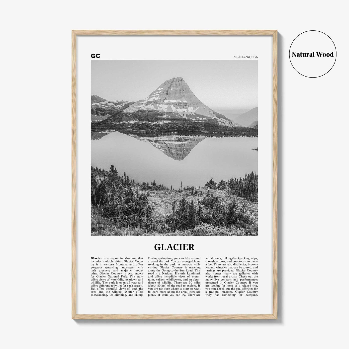 Glacier National Park Print Black and White, Glacier Wall Art, Glacier Poster, Glacier Photo, Montana, USA, United States