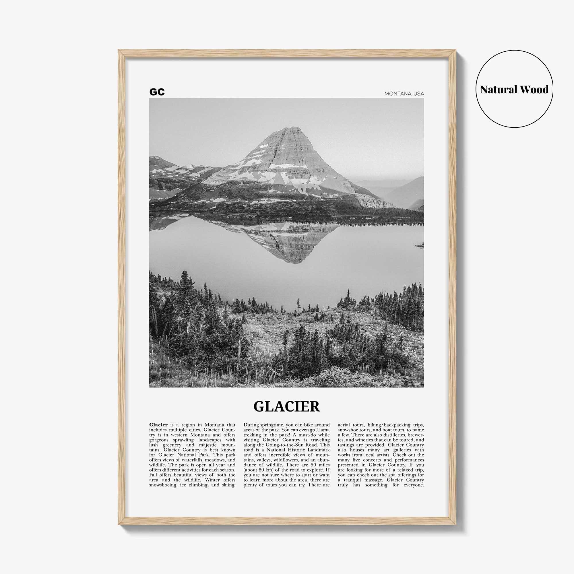 Glacier National Park Print Black and White, Glacier Wall Art, Glacier Poster, Glacier Photo, Montana, USA, United States