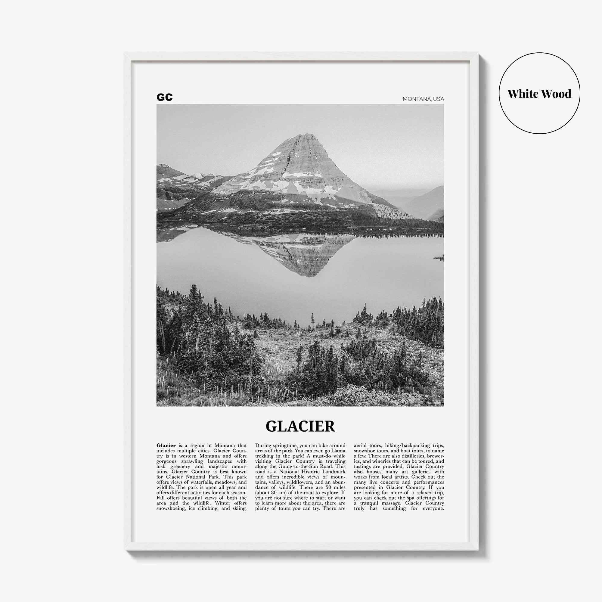 Glacier National Park Print Black and White, Glacier Wall Art, Glacier Poster, Glacier Photo, Montana, USA, United States