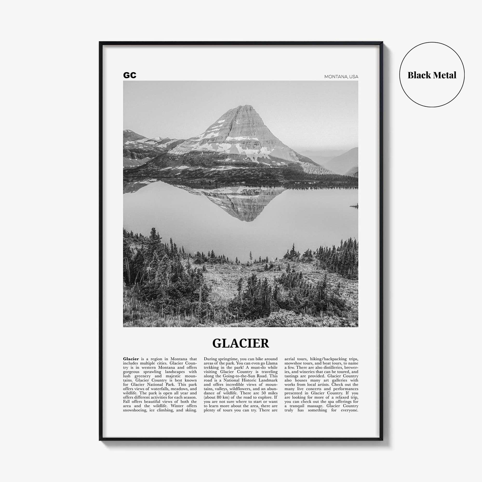 Glacier National Park Print Black and White, Glacier Wall Art, Glacier Poster, Glacier Photo, Montana, USA, United States