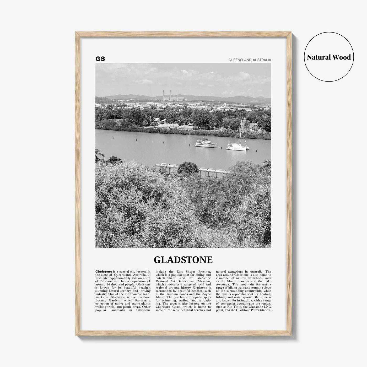 Gladstone Print Black and White, Gladstone Wall Art, Gladstone Poster, Gladstone Photo, Gladstone Wall Décor, Gladstone Map, Australia