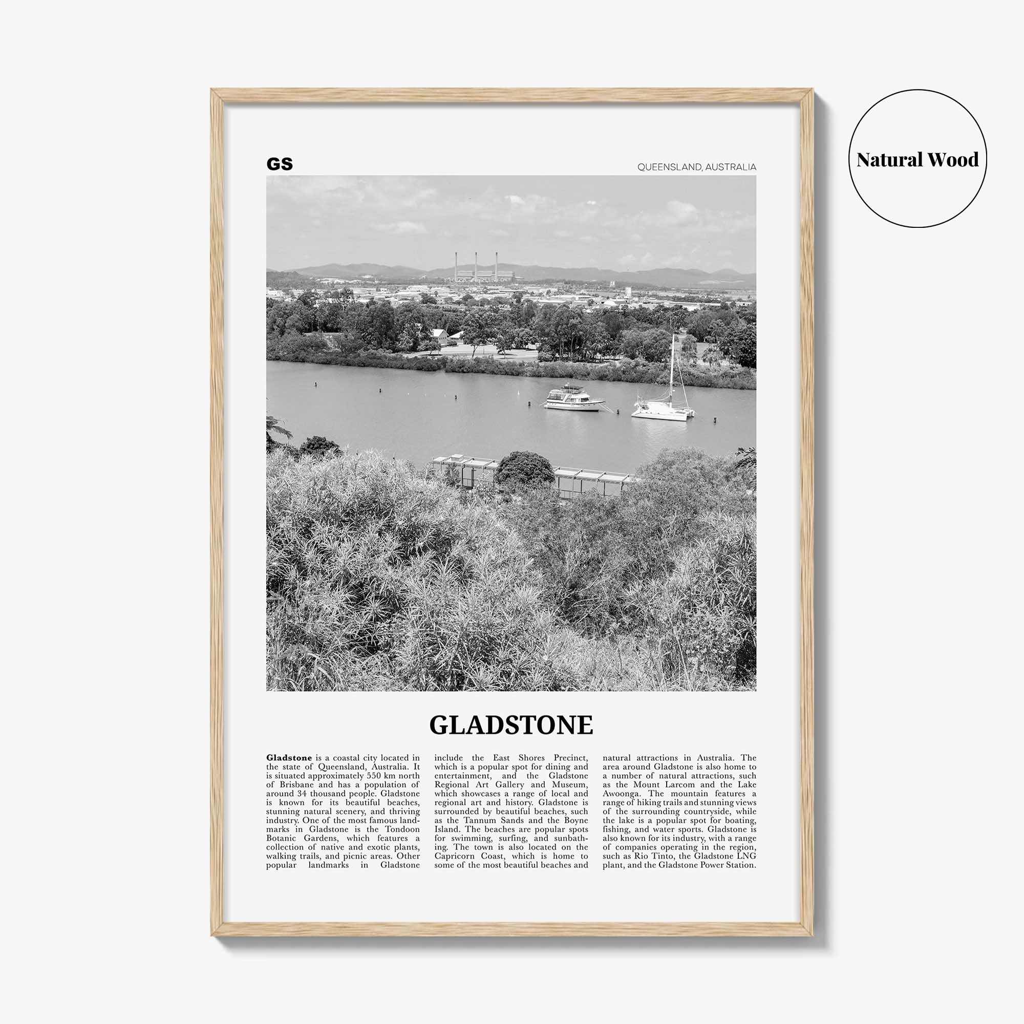 Gladstone Print Black and White, Gladstone Wall Art, Gladstone Poster, Gladstone Photo, Gladstone Wall Décor, Gladstone Map, Australia