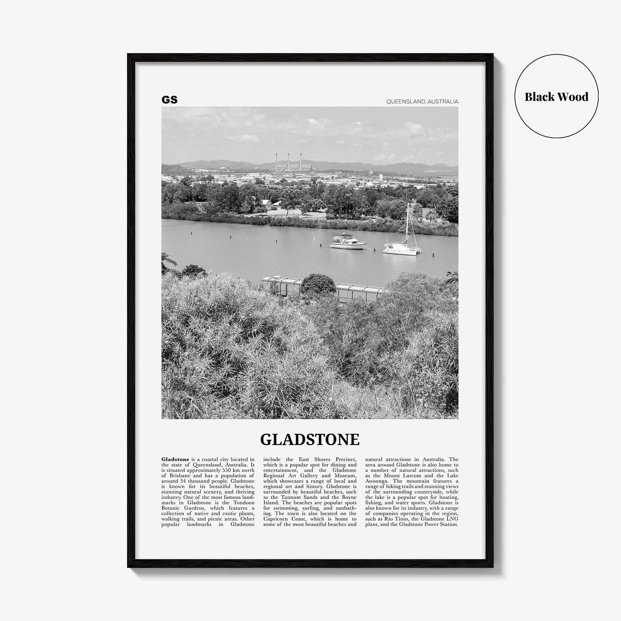 Gladstone Print Black and White, Gladstone Wall Art, Gladstone Poster, Gladstone Photo, Gladstone Wall Décor, Gladstone Map, Australia