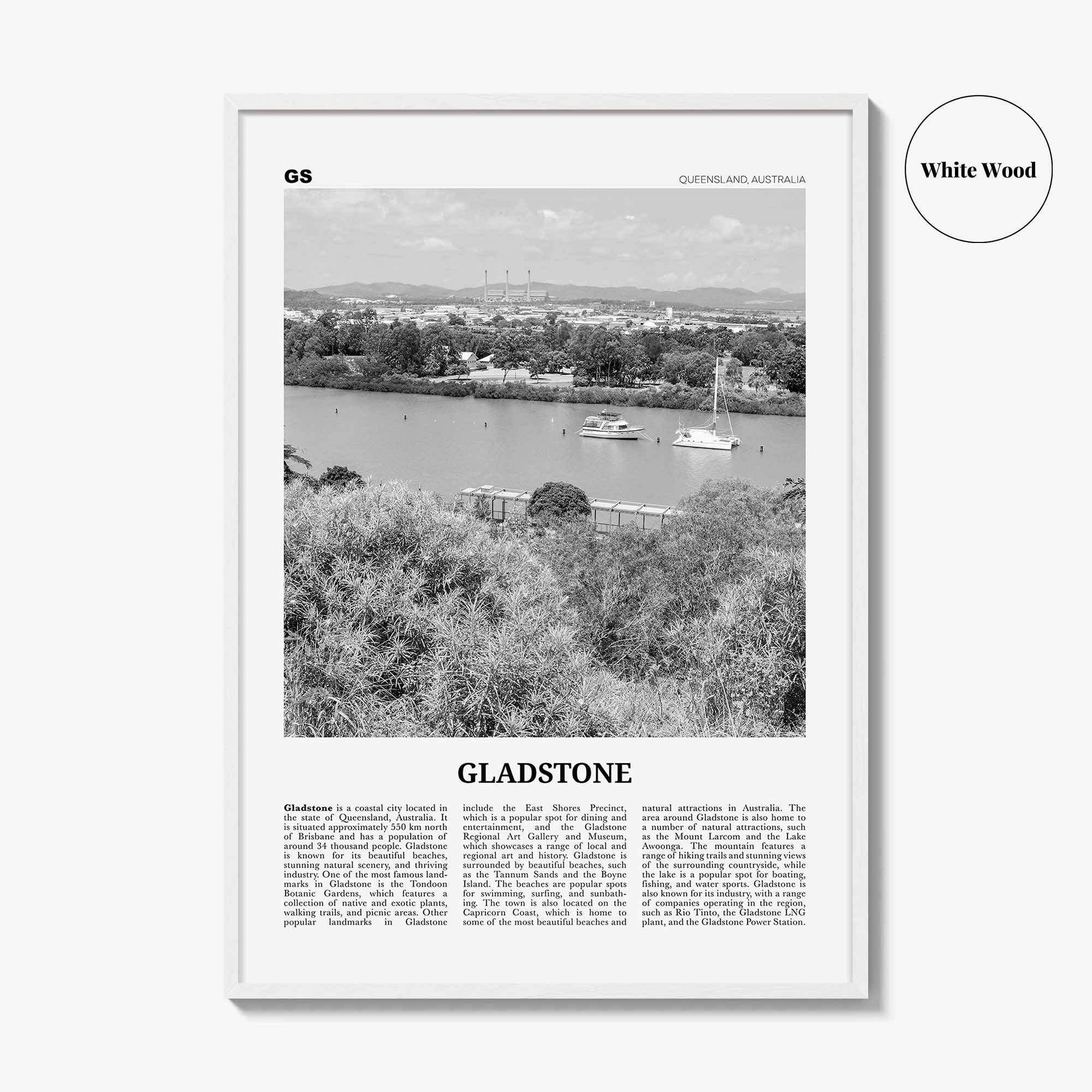 Gladstone Print Black and White, Gladstone Wall Art, Gladstone Poster, Gladstone Photo, Gladstone Wall Décor, Gladstone Map, Australia