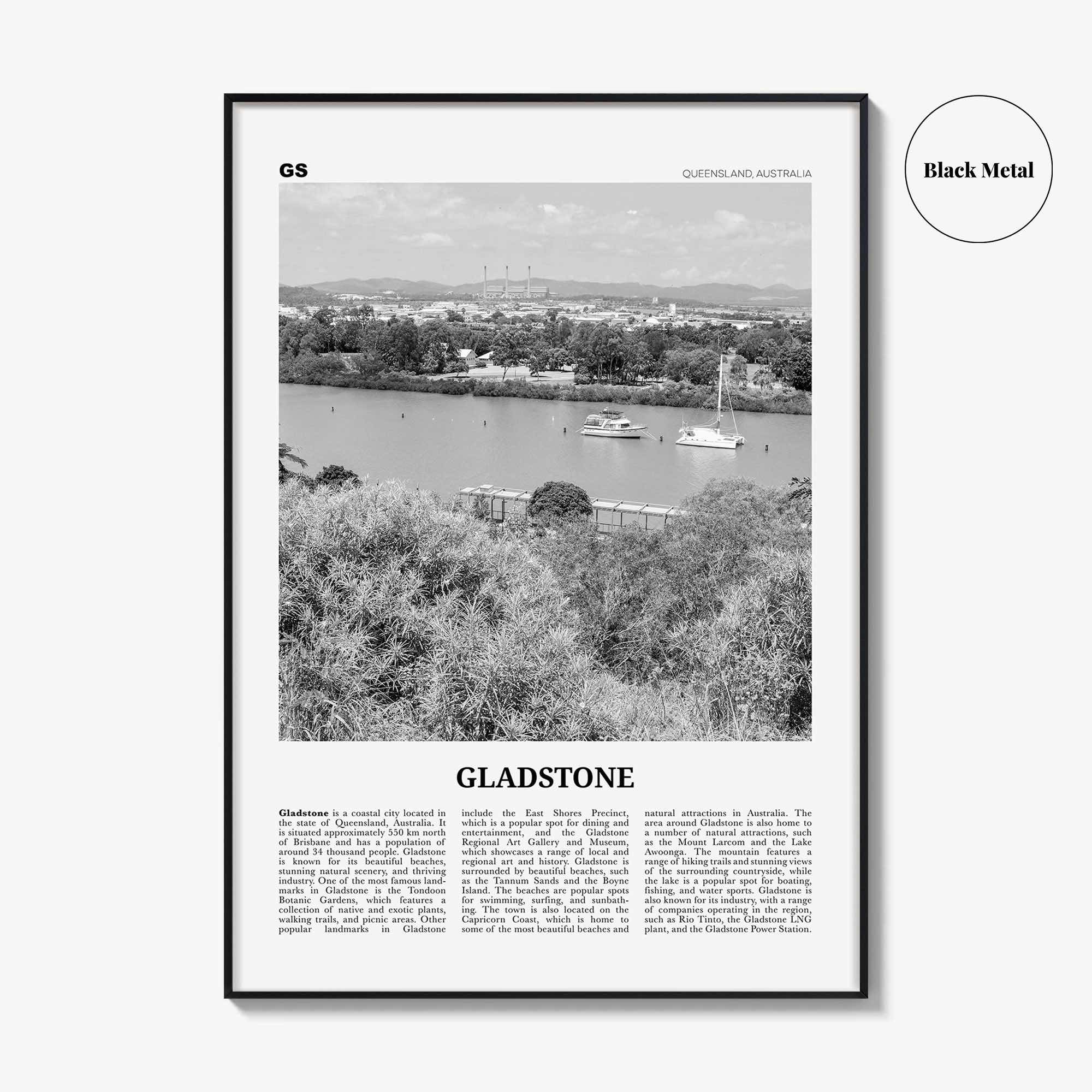 Gladstone Print Black and White, Gladstone Wall Art, Gladstone Poster, Gladstone Photo, Gladstone Wall Décor, Gladstone Map, Australia