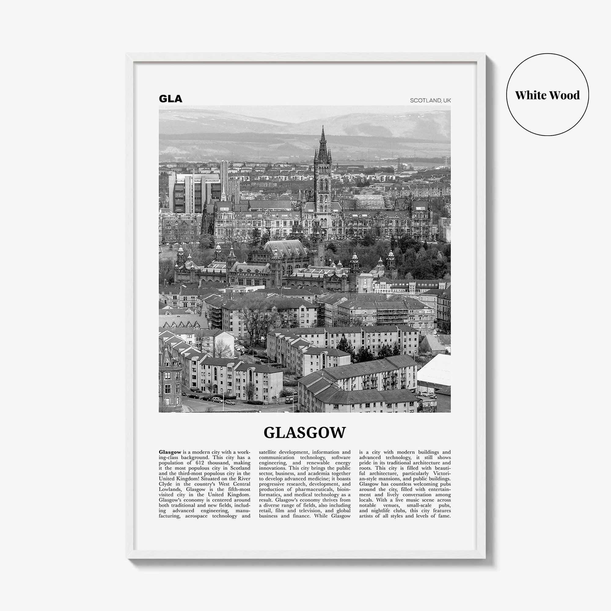 Glasgow Print Black and White, Glasgow Wall Art, Glasgow Poster, Glasgow Photo, Glasgow Wall Decor, Scotland, UK, United Kingdom, Europe