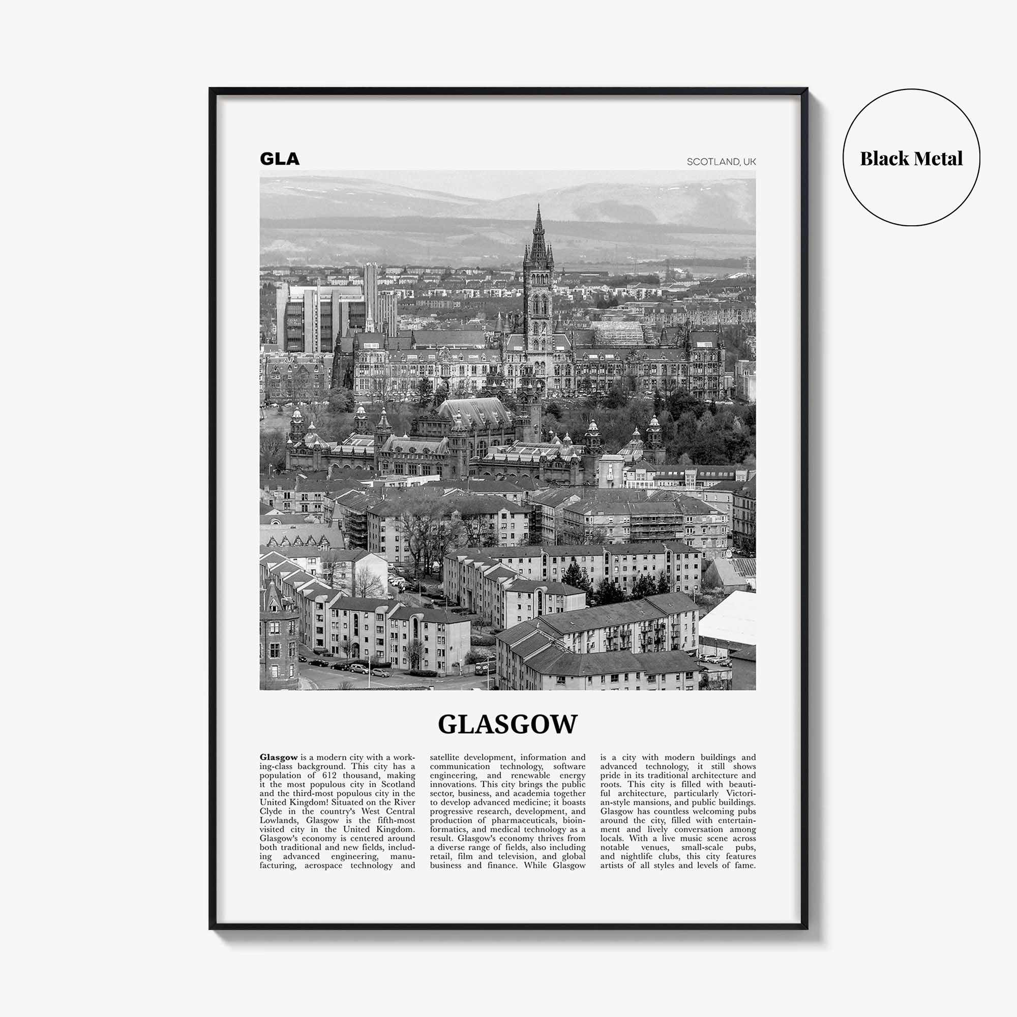 Glasgow Print Black and White, Glasgow Wall Art, Glasgow Poster, Glasgow Photo, Glasgow Wall Decor, Scotland, UK, United Kingdom, Europe