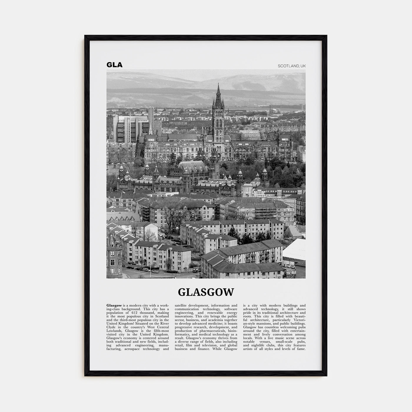Glasgow Travel B&W Poster