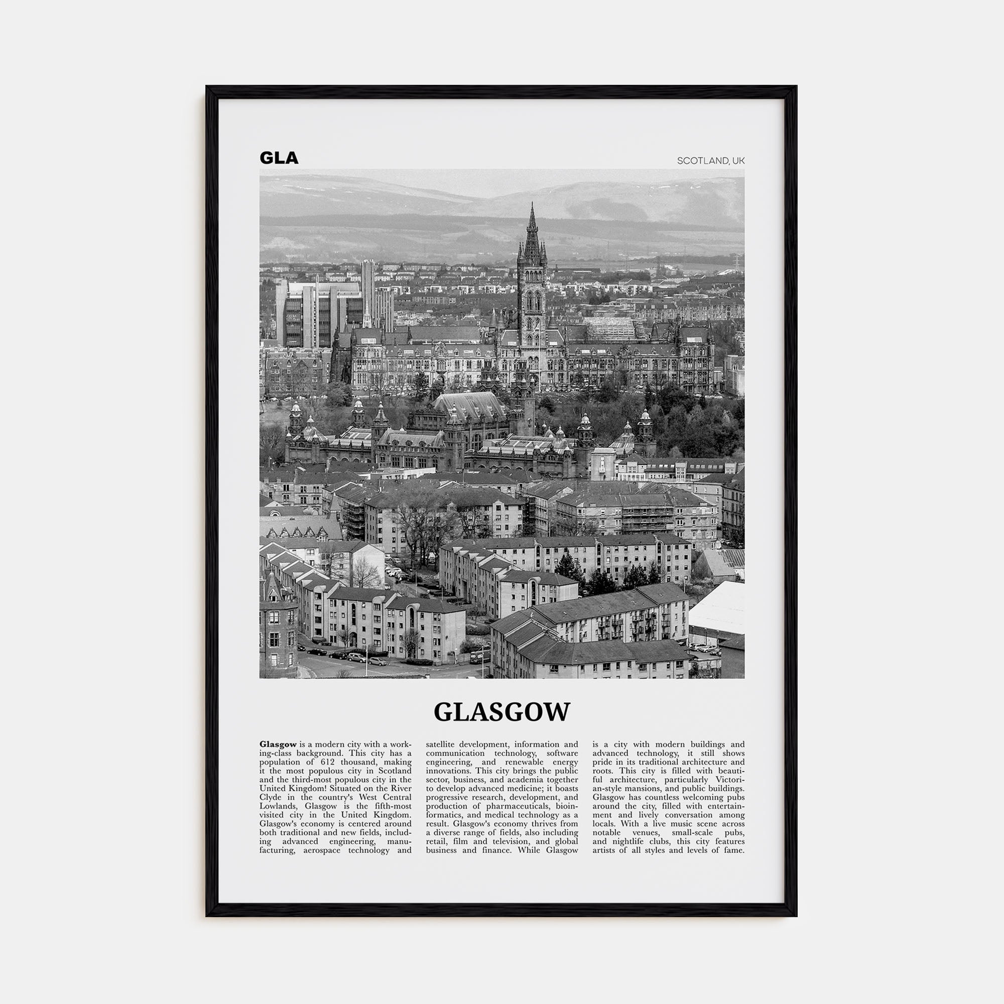 Glasgow Travel B&W Poster