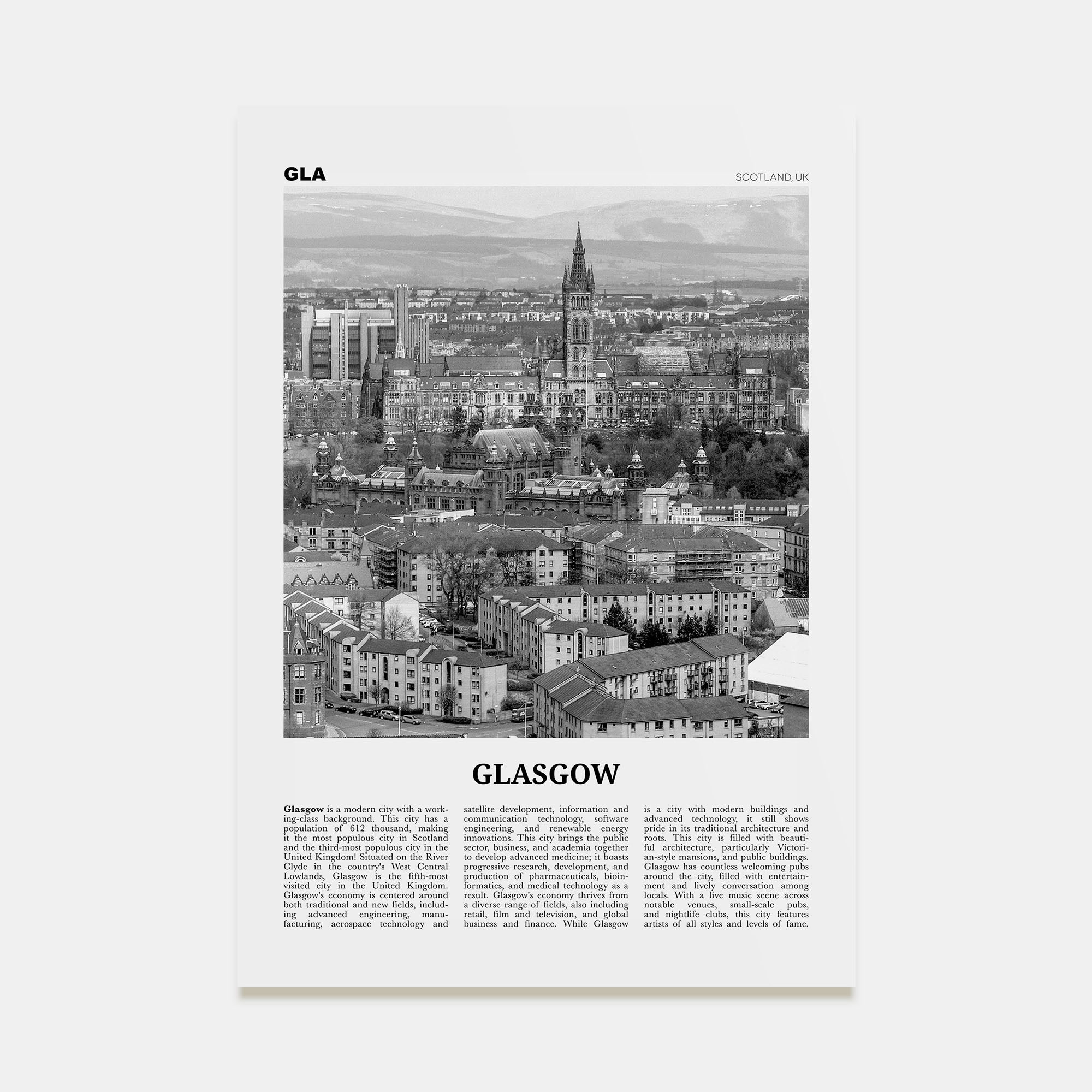 Glasgow Travel B&W Poster