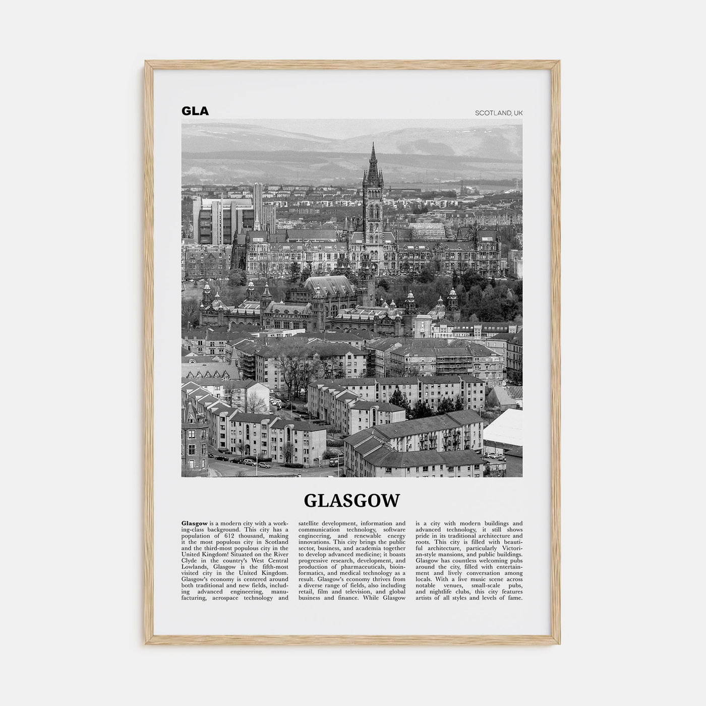 Glasgow Travel B&W Poster