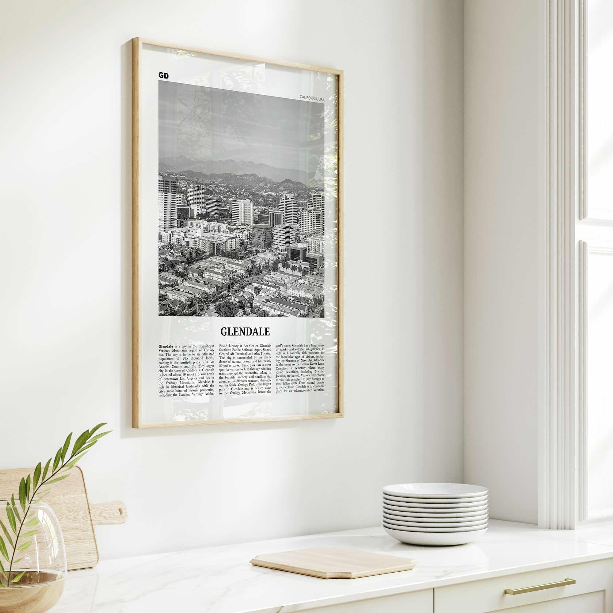 Glendale Print Black and White California, Glendale Wall Art, Glendale Poster, Glendale Photo, Glendale Wall Decor, USA, United States