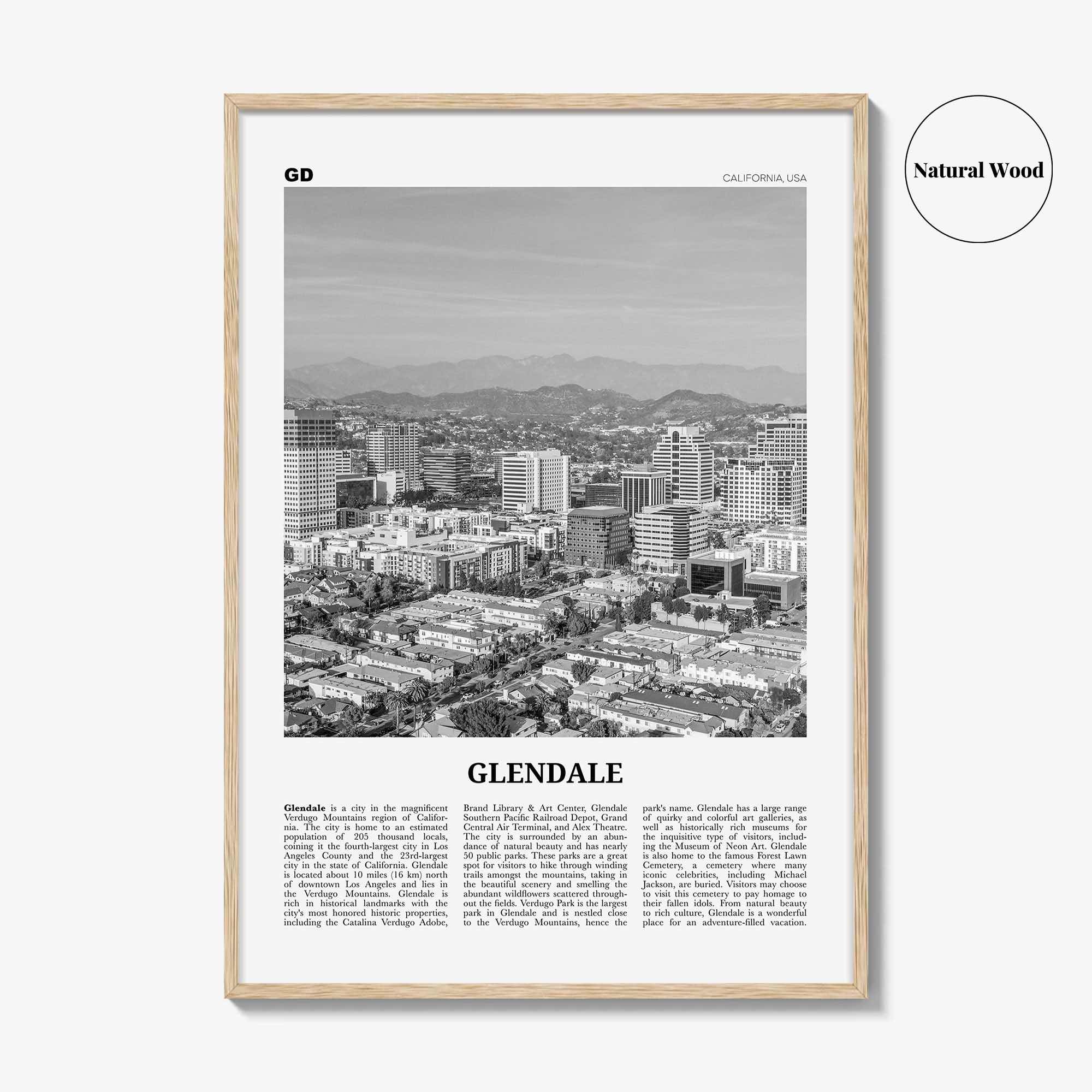 Glendale Print Black and White California, Glendale Wall Art, Glendale Poster, Glendale Photo, Glendale Wall Decor, USA, United States