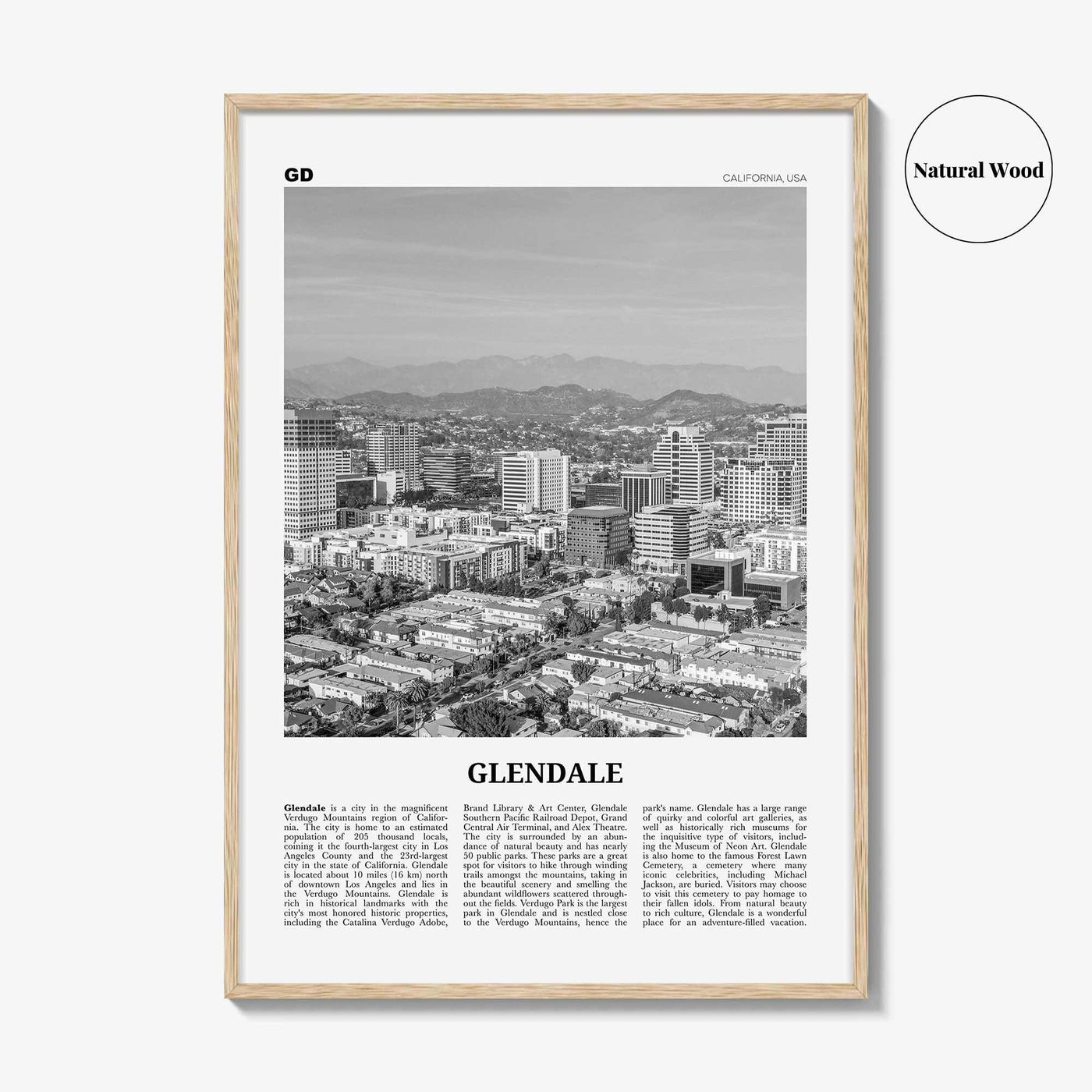 Glendale Print Black and White California, Glendale Wall Art, Glendale Poster, Glendale Photo, Glendale Wall Decor, USA, United States