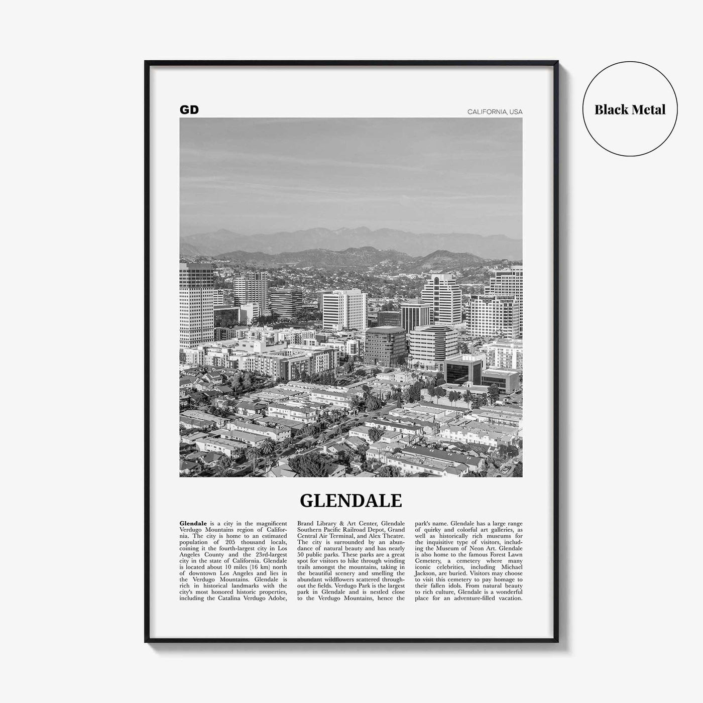 Glendale Print Black and White California, Glendale Wall Art, Glendale Poster, Glendale Photo, Glendale Wall Decor, USA, United States