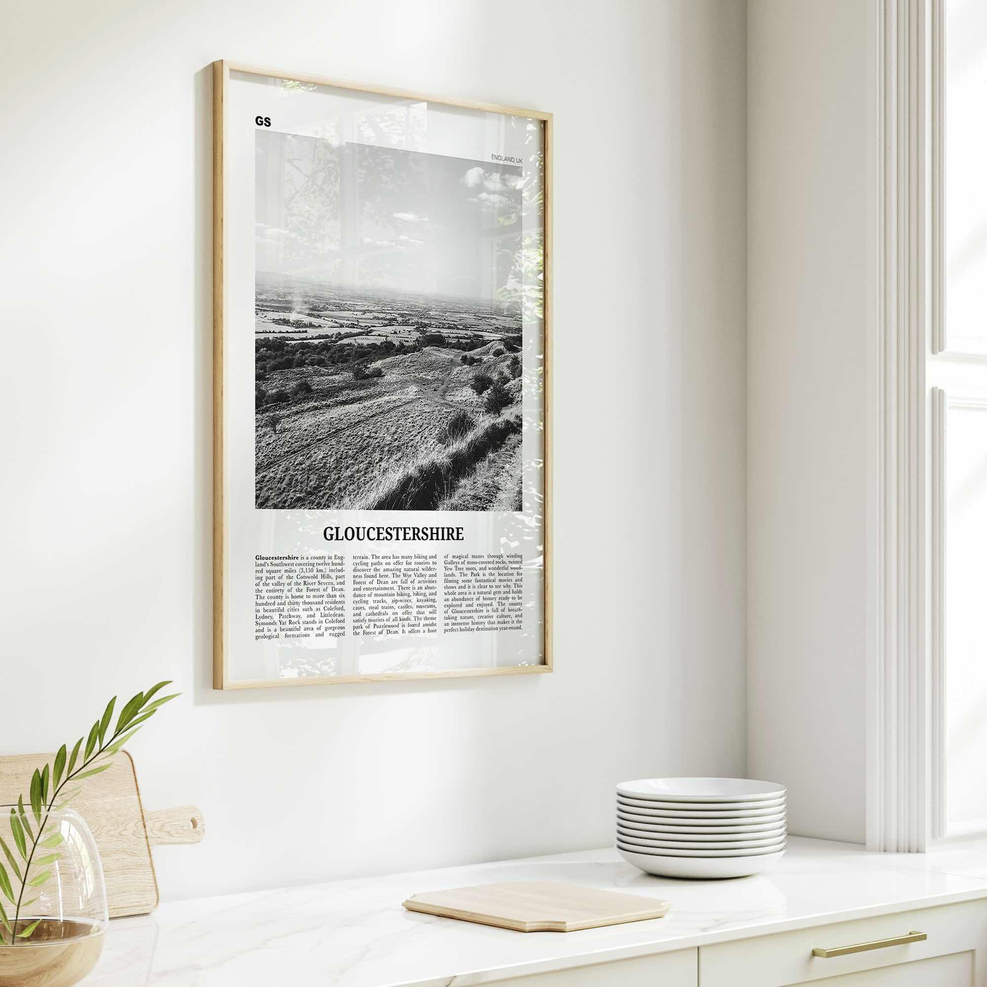 Gloucestershire Print Black and White, Gloucestershire Wall Art, Gloucestershire Poster, Gloucestershire Photo, Gloucestershire Map, England