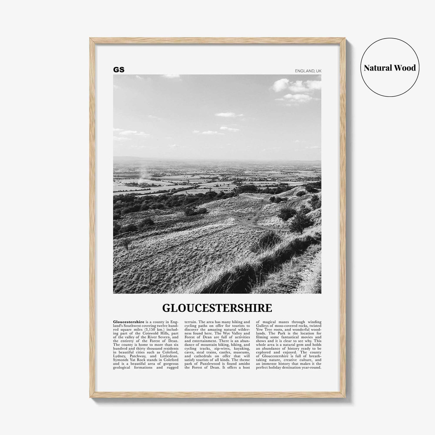 Gloucestershire Print Black and White, Gloucestershire Wall Art, Gloucestershire Poster, Gloucestershire Photo, Gloucestershire Map, England