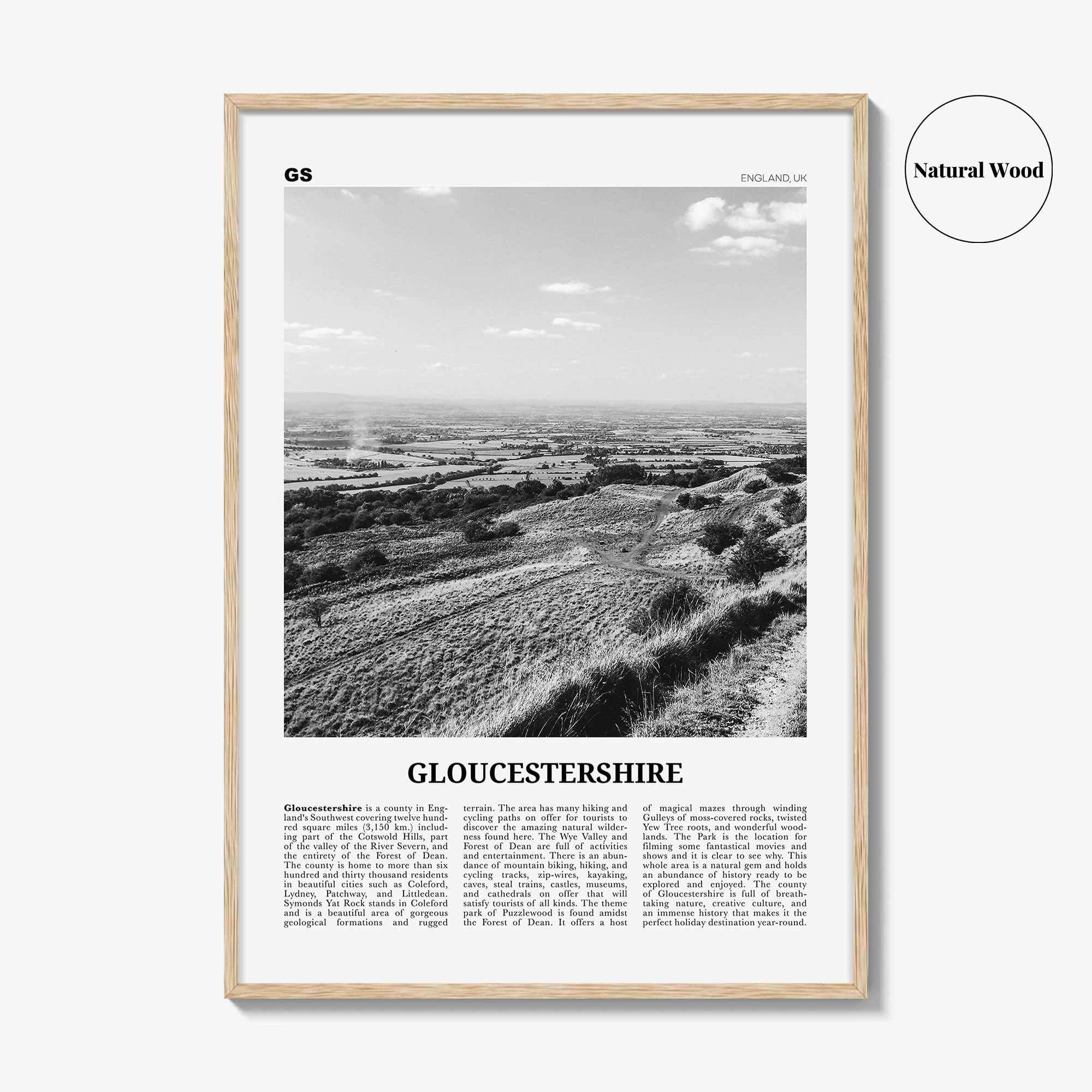 Gloucestershire Print Black and White, Gloucestershire Wall Art, Gloucestershire Poster, Gloucestershire Photo, Gloucestershire Map, England