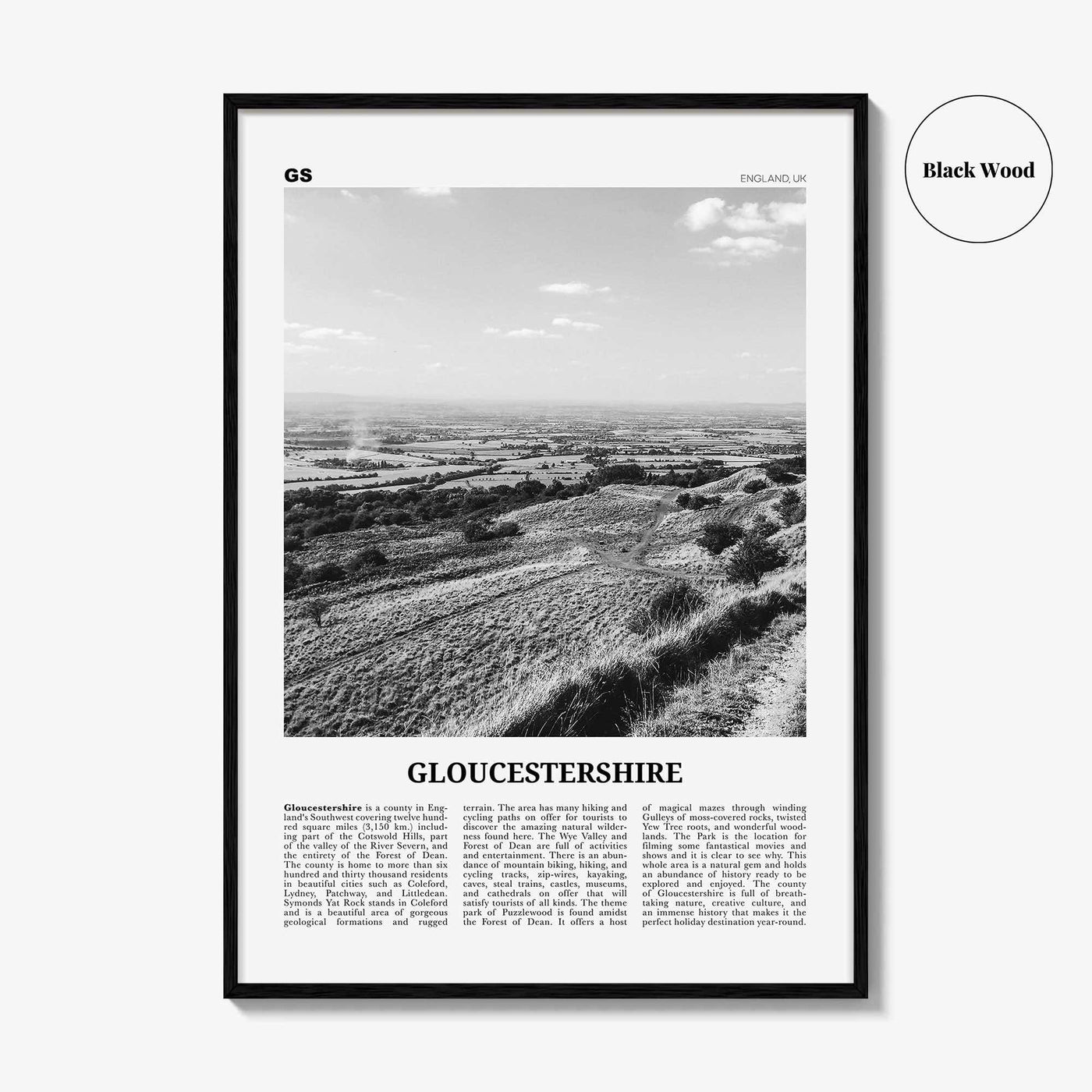 Gloucestershire Print Black and White, Gloucestershire Wall Art, Gloucestershire Poster, Gloucestershire Photo, Gloucestershire Map, England