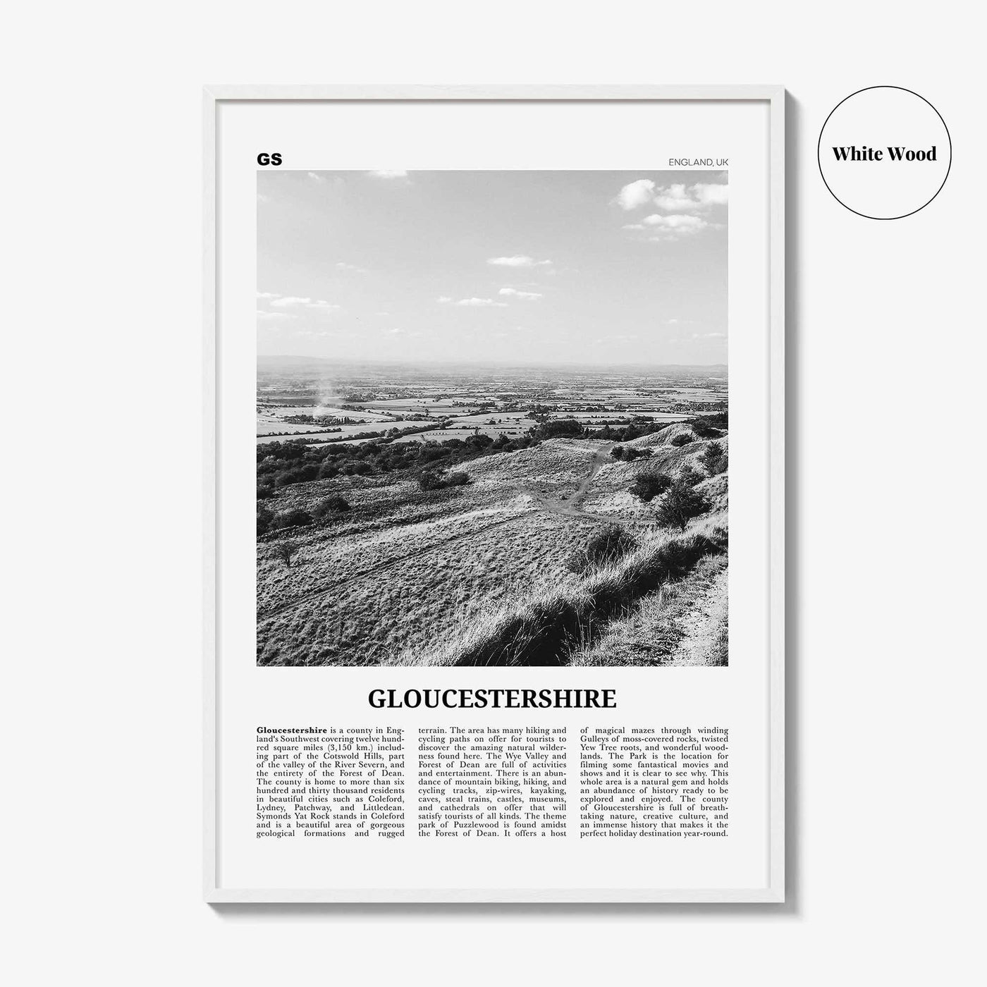 Gloucestershire Print Black and White, Gloucestershire Wall Art, Gloucestershire Poster, Gloucestershire Photo, Gloucestershire Map, England