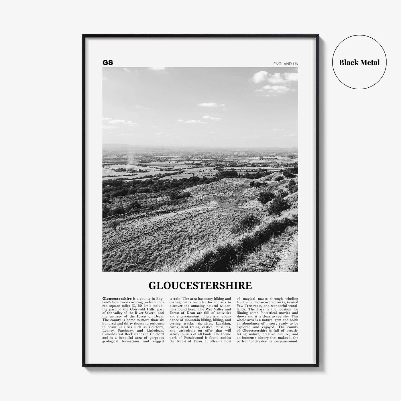 Gloucestershire Print Black and White, Gloucestershire Wall Art, Gloucestershire Poster, Gloucestershire Photo, Gloucestershire Map, England