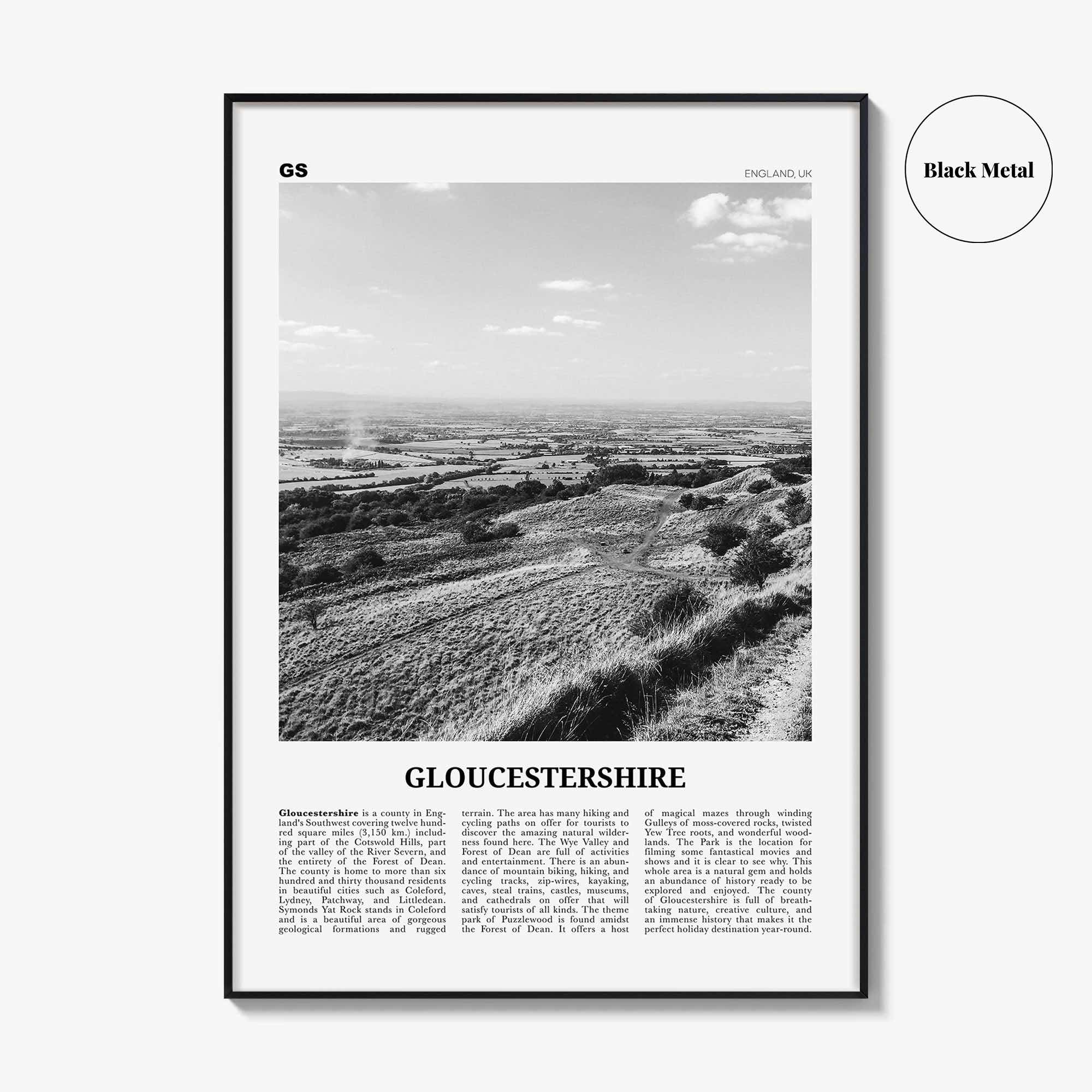 Gloucestershire Print Black and White, Gloucestershire Wall Art, Gloucestershire Poster, Gloucestershire Photo, Gloucestershire Map, England