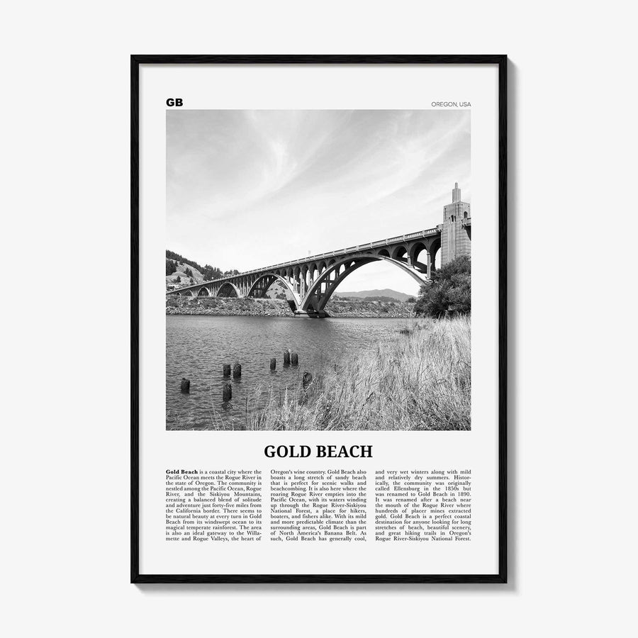Gold Beach Print Black and White, Gold Beach Wall Art, Gold Beach Poster, Gold Beach Photo, Gold Beach Décor, Gold Beach Map, Oregon, USA