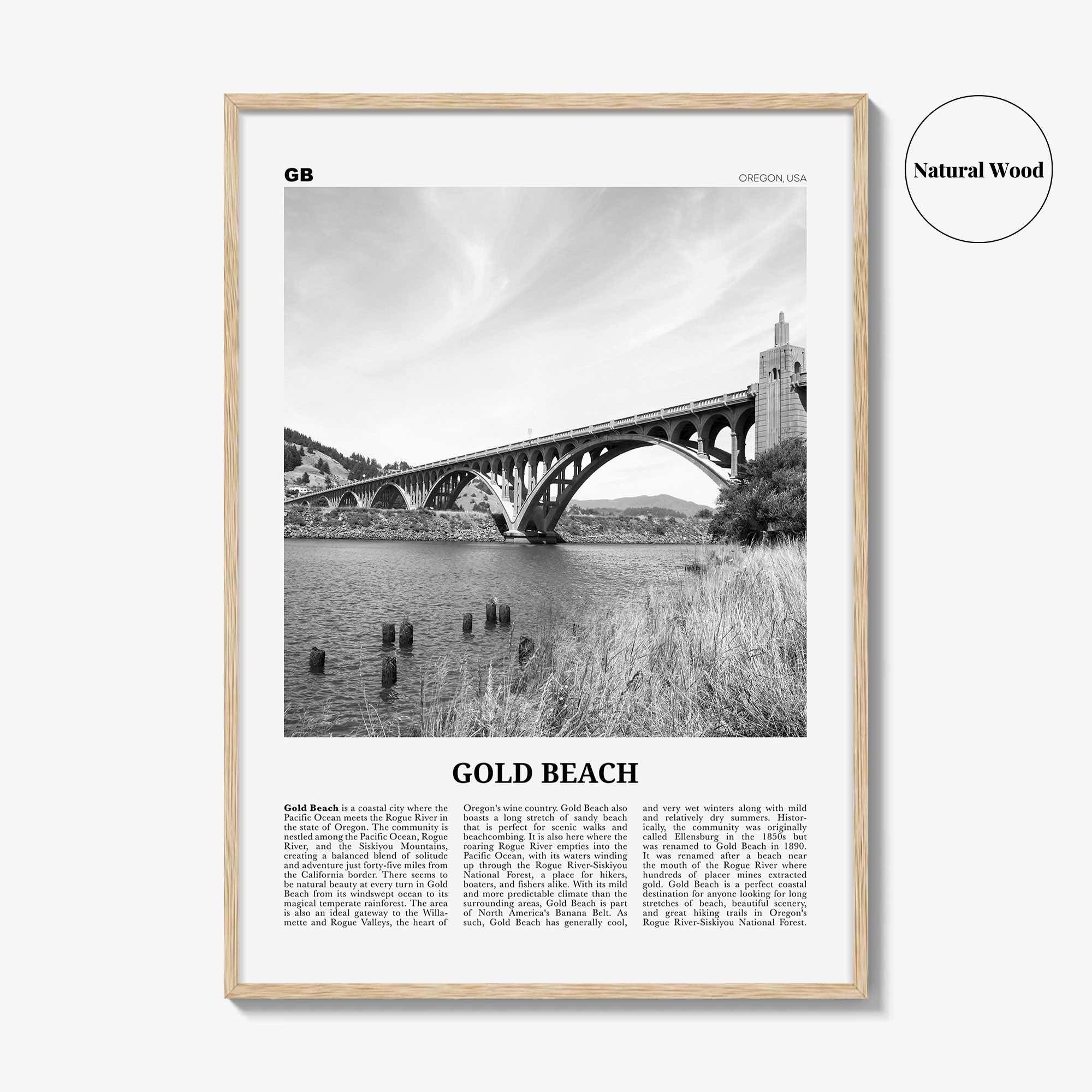 Gold Beach Print Black and White, Gold Beach Wall Art, Gold Beach Poster, Gold Beach Photo, Gold Beach Décor, Gold Beach Map, Oregon, USA