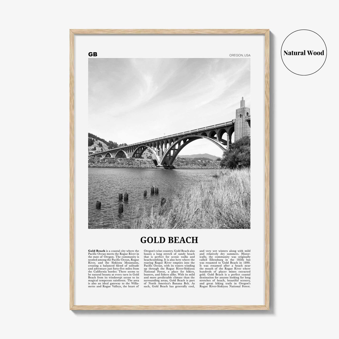 Gold Beach Print Black and White, Gold Beach Wall Art, Gold Beach Poster, Gold Beach Photo, Gold Beach Décor, Gold Beach Map, Oregon, USA