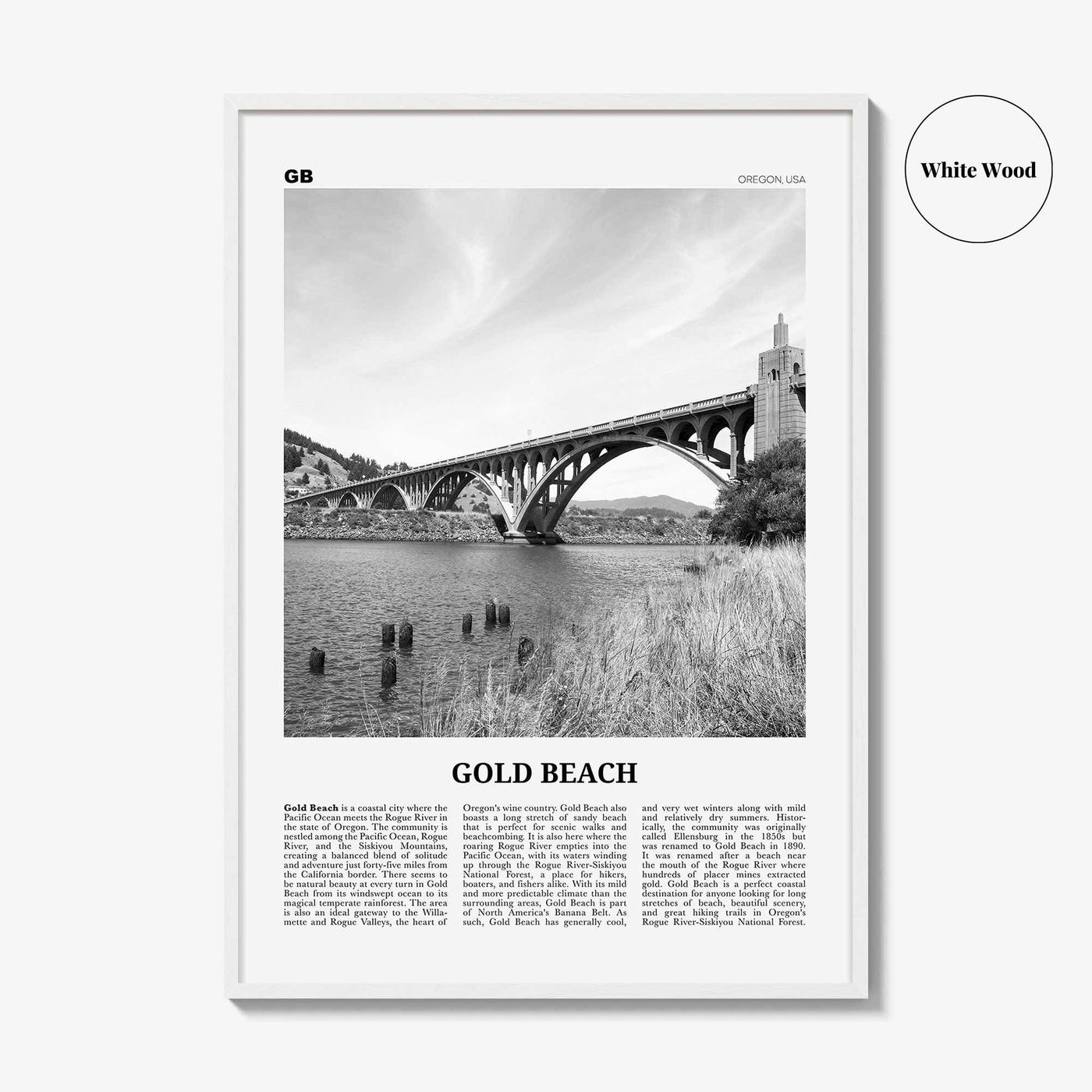 Gold Beach Print Black and White, Gold Beach Wall Art, Gold Beach Poster, Gold Beach Photo, Gold Beach Décor, Gold Beach Map, Oregon, USA