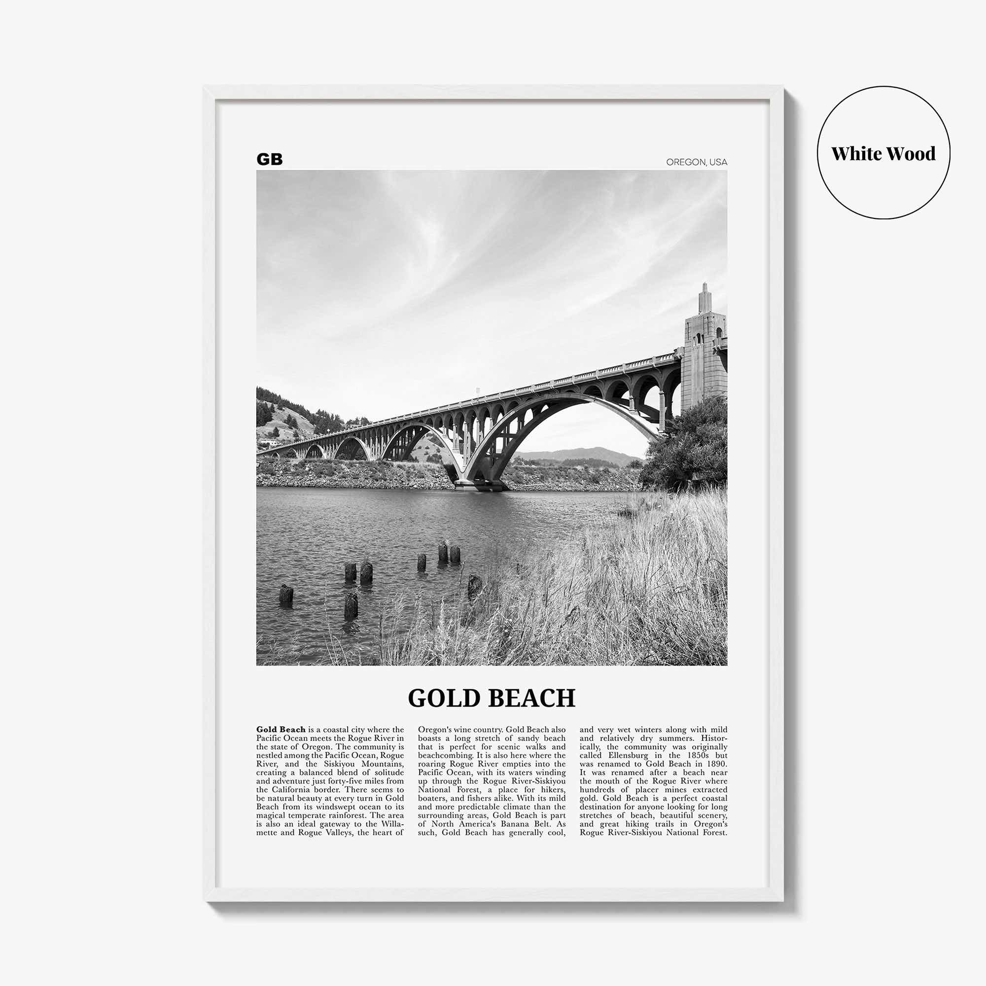 Gold Beach Print Black and White, Gold Beach Wall Art, Gold Beach Poster, Gold Beach Photo, Gold Beach Décor, Gold Beach Map, Oregon, USA