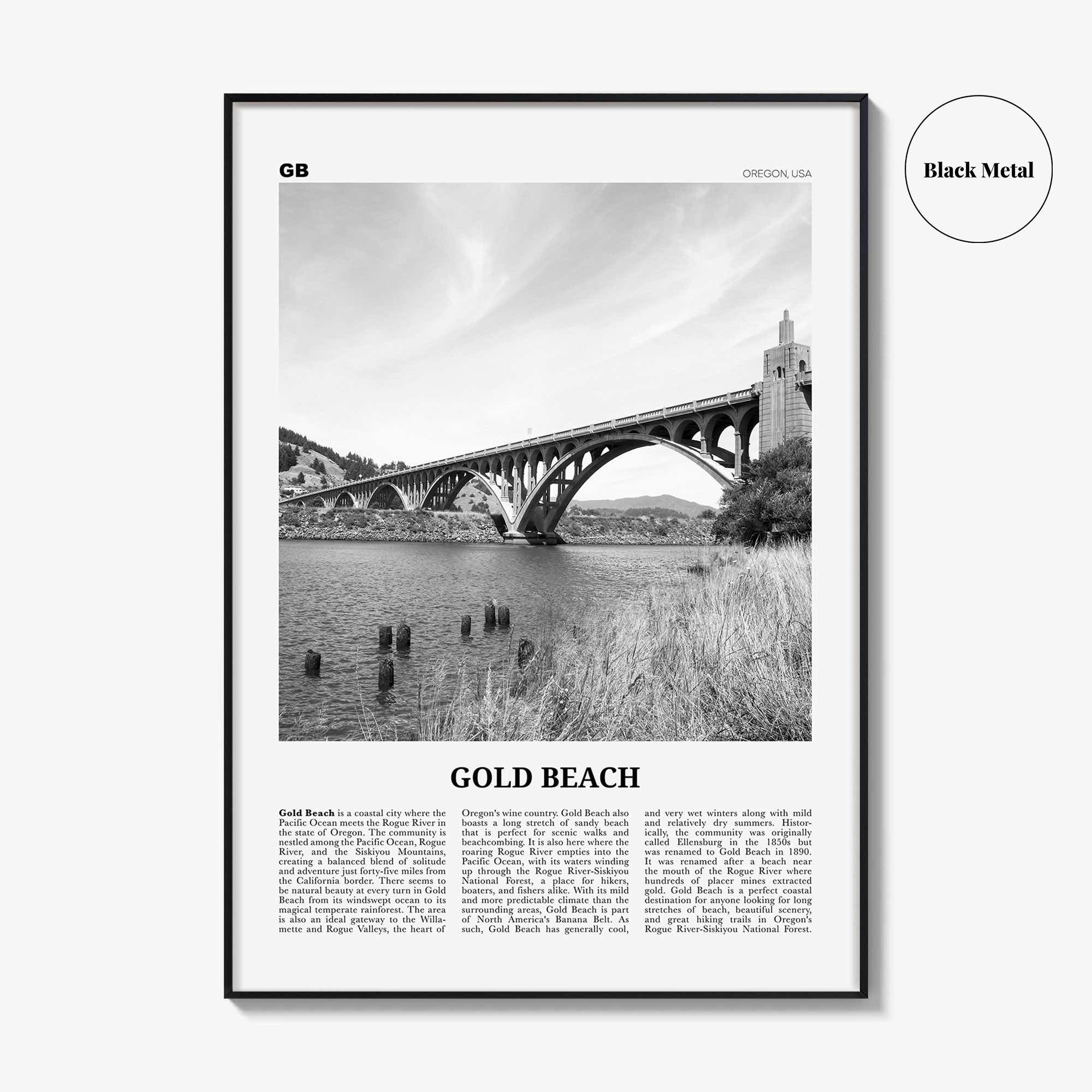 Gold Beach Print Black and White, Gold Beach Wall Art, Gold Beach Poster, Gold Beach Photo, Gold Beach Décor, Gold Beach Map, Oregon, USA