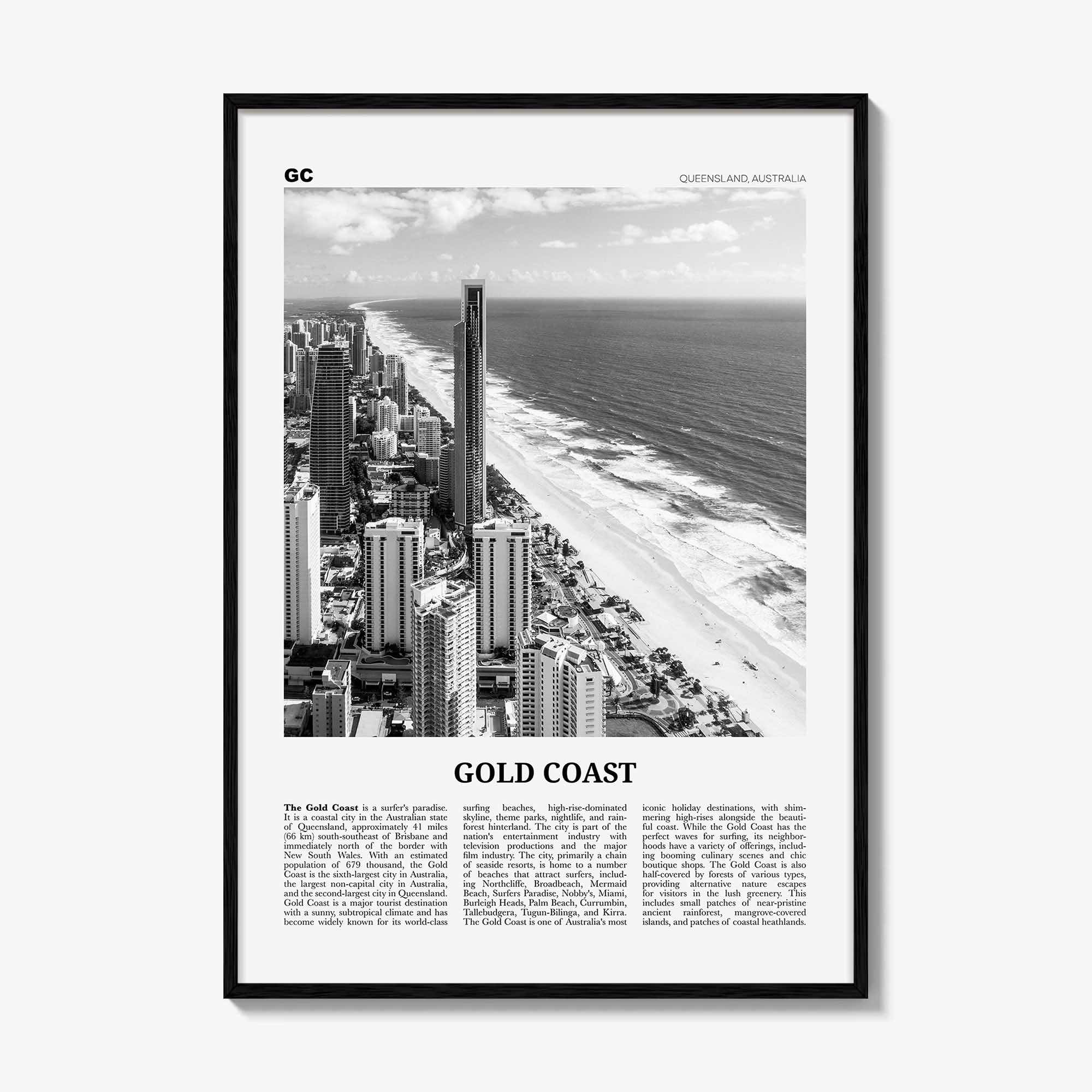 Gold Coast Print Black and White, Gold Coast Wall Art, Gold Coast Poster, Gold Coast Photo, Queensland, Australia, Oceania, Surfers Paradise