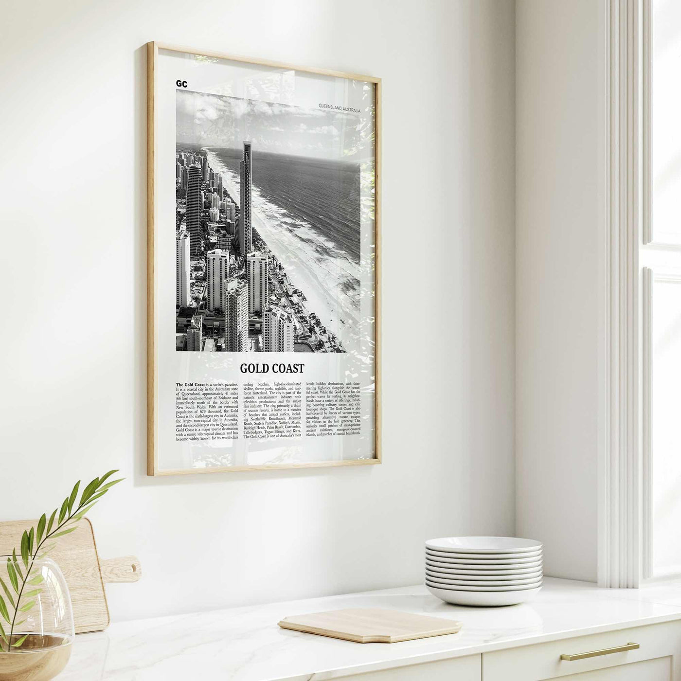 Gold Coast Print Black and White, Gold Coast Wall Art, Gold Coast Poster, Gold Coast Photo, Queensland, Australia, Oceania, Surfers Paradise