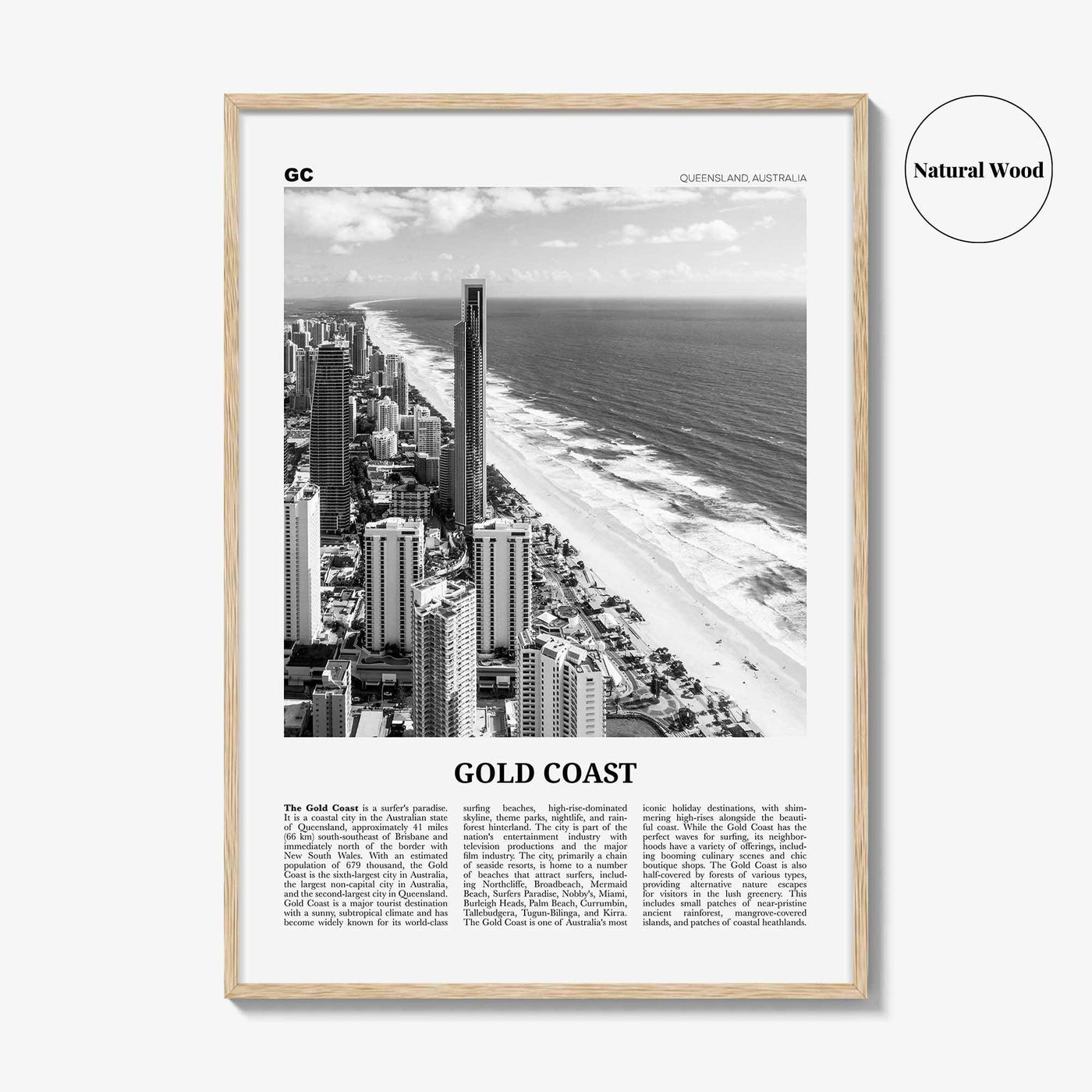 Gold Coast Print Black and White, Gold Coast Wall Art, Gold Coast Poster, Gold Coast Photo, Queensland, Australia, Oceania, Surfers Paradise