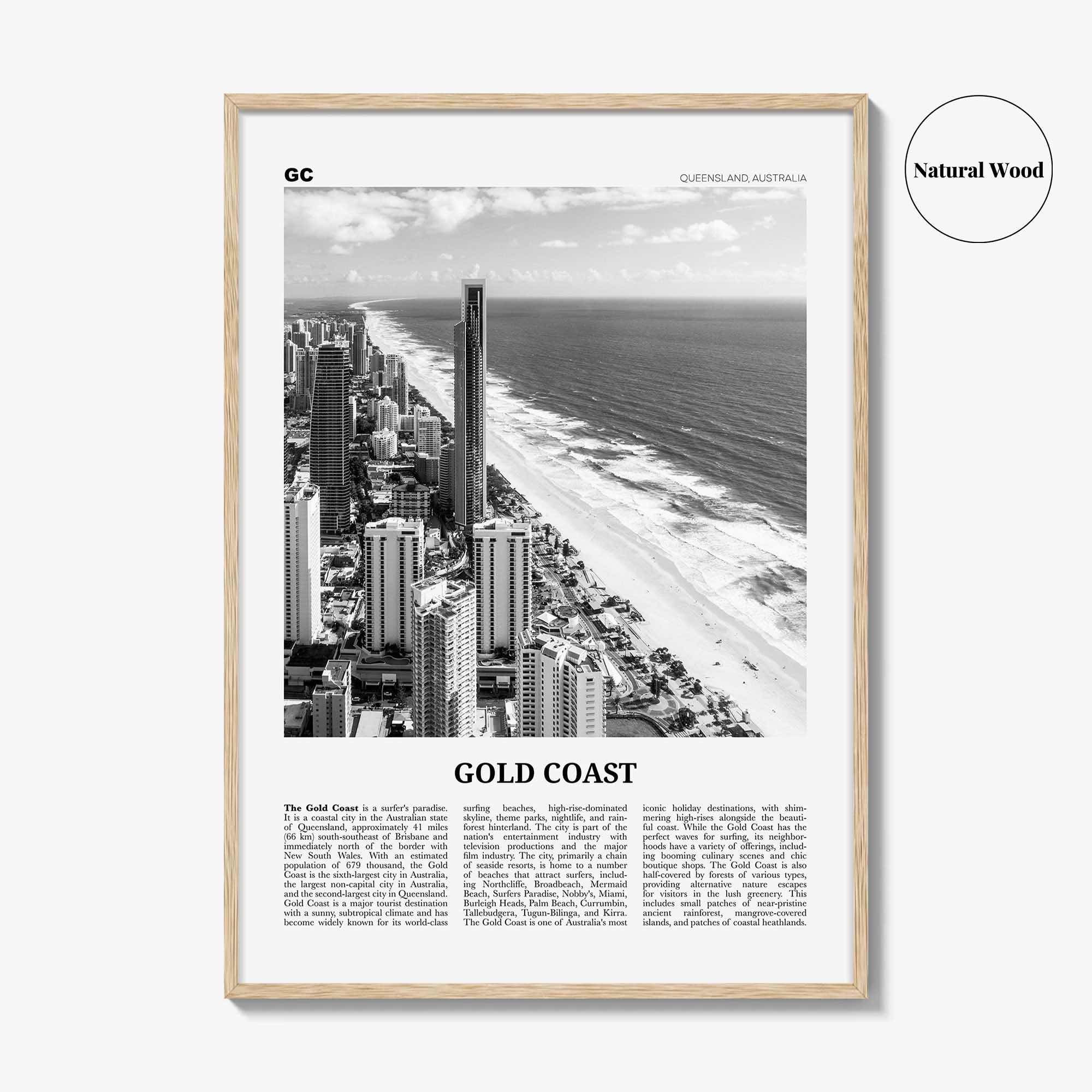 Gold Coast Print Black and White, Gold Coast Wall Art, Gold Coast Poster, Gold Coast Photo, Queensland, Australia, Oceania, Surfers Paradise