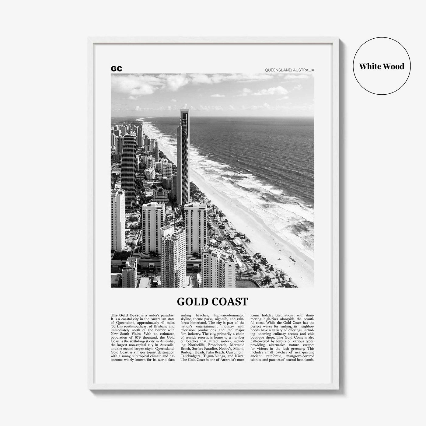 Gold Coast Print Black and White, Gold Coast Wall Art, Gold Coast Poster, Gold Coast Photo, Queensland, Australia, Oceania, Surfers Paradise