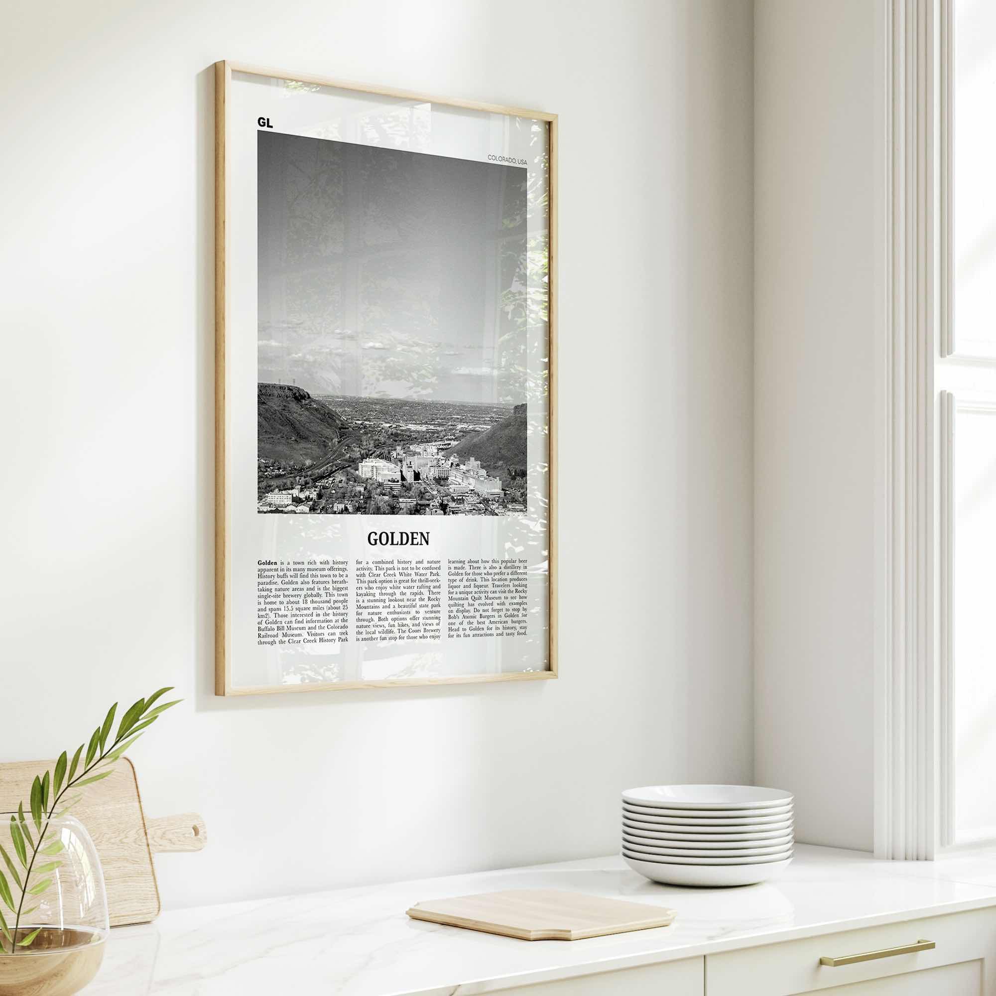 Golden Print Black and White, Golden Wall Art, Golden Poster, Golden Photo, Golden Wall Décor, Golden Map, Colorado, USA
