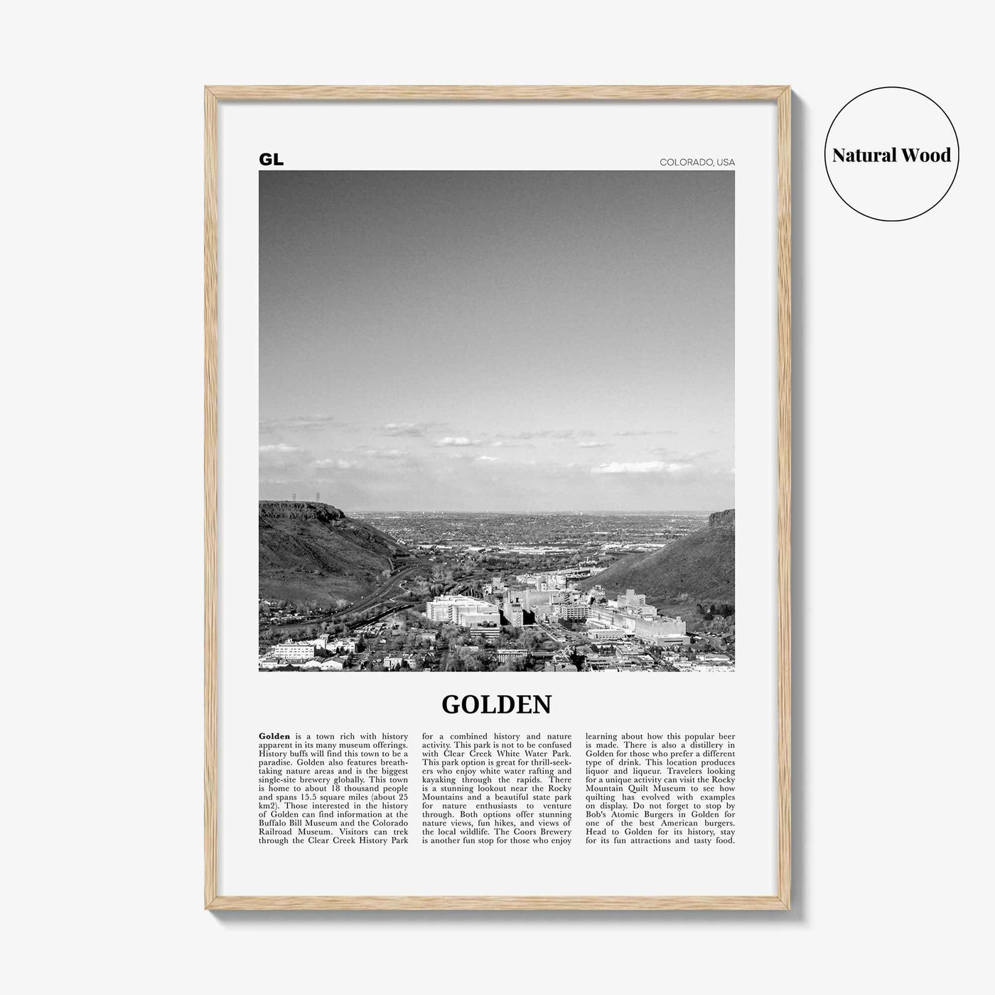 Golden Print Black and White, Golden Wall Art, Golden Poster, Golden Photo, Golden Wall Décor, Golden Map, Colorado, USA