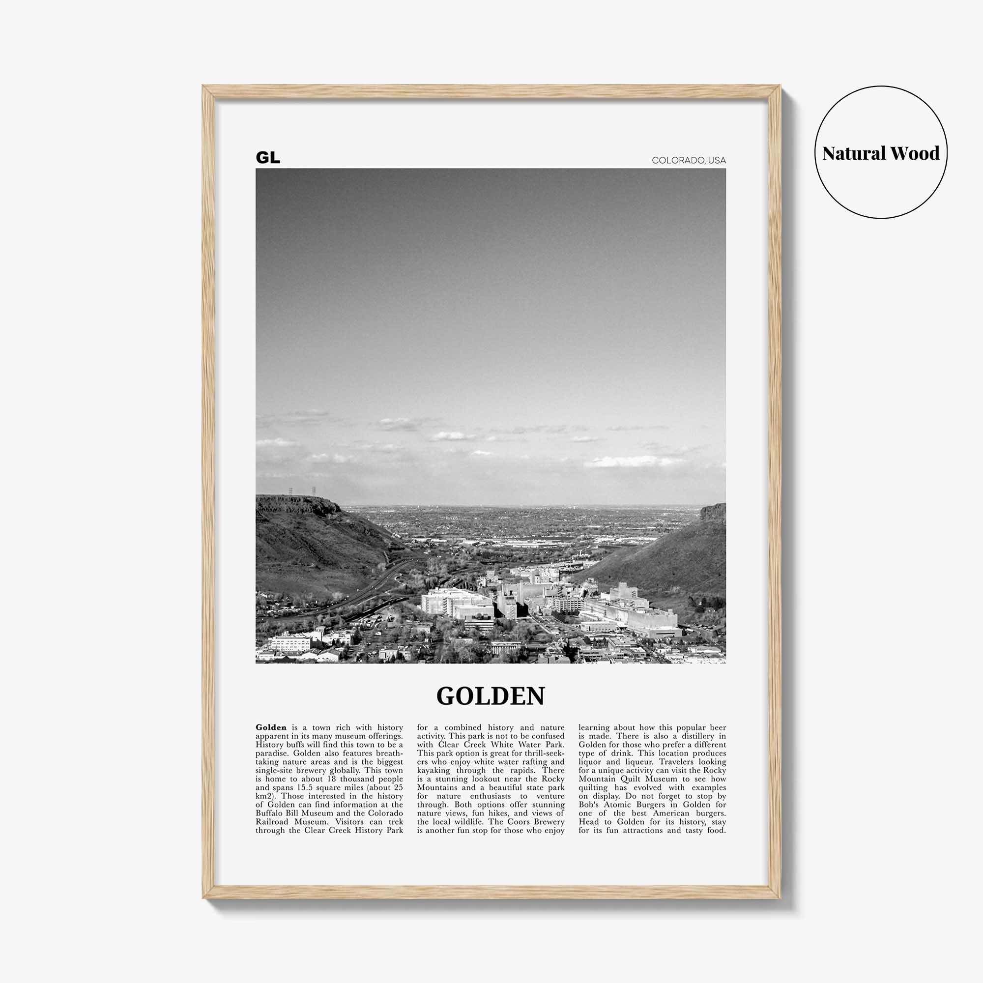 Golden Print Black and White, Golden Wall Art, Golden Poster, Golden Photo, Golden Wall Décor, Golden Map, Colorado, USA