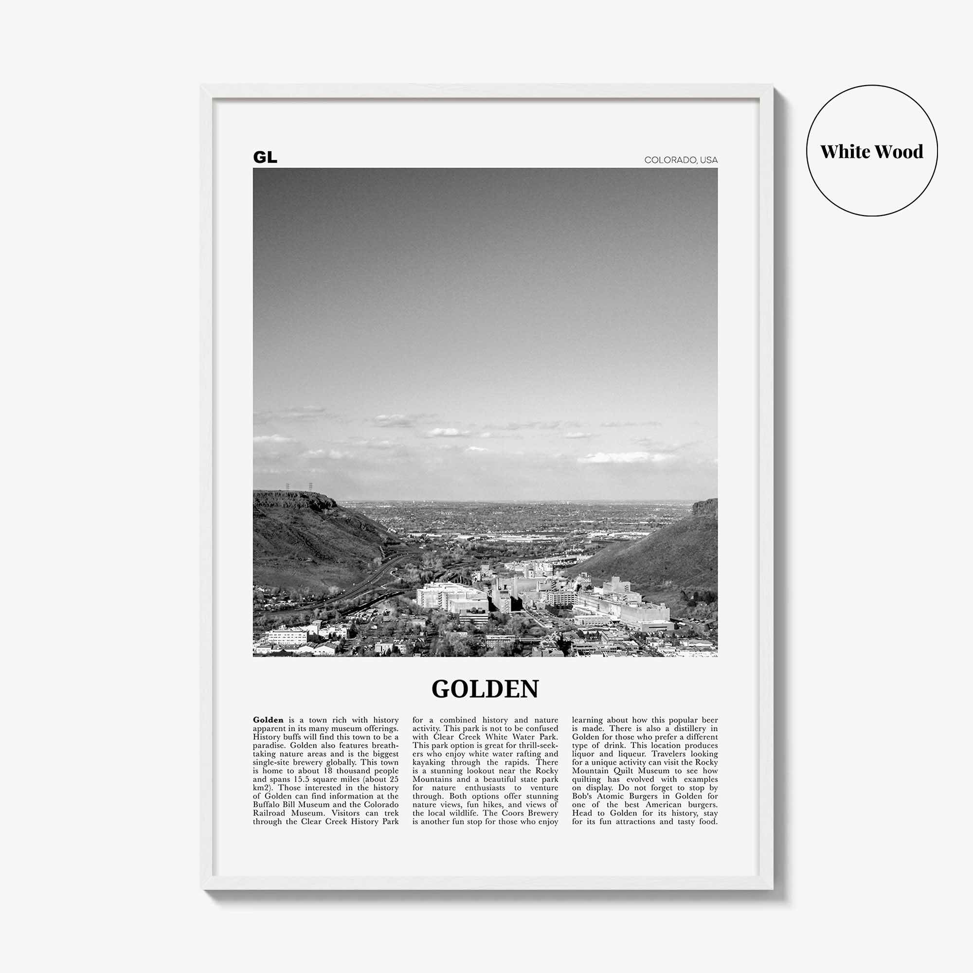 Golden Print Black and White, Golden Wall Art, Golden Poster, Golden Photo, Golden Wall Décor, Golden Map, Colorado, USA