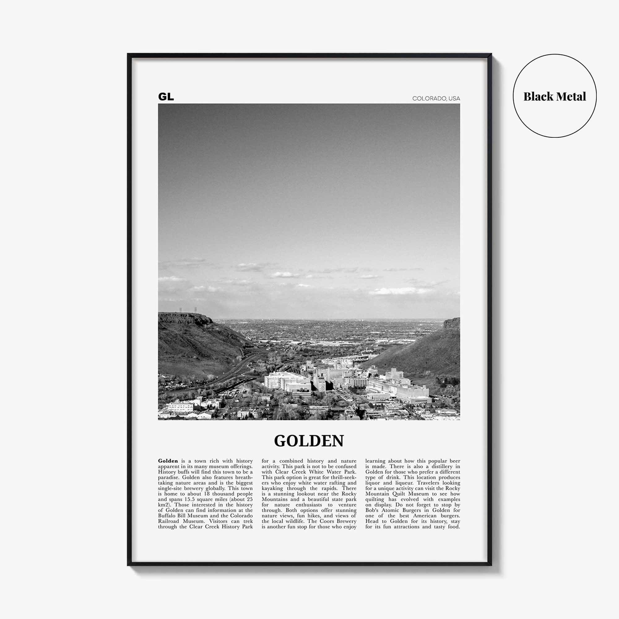 Golden Print Black and White, Golden Wall Art, Golden Poster, Golden Photo, Golden Wall Décor, Golden Map, Colorado, USA