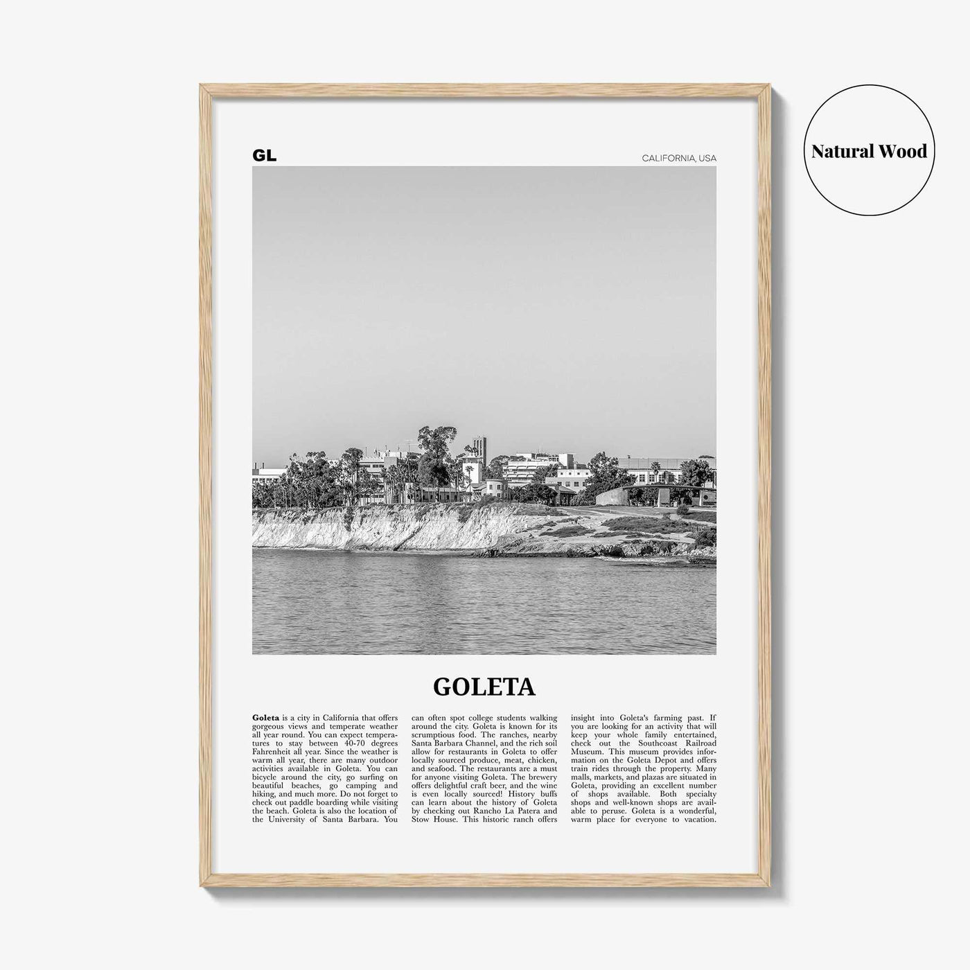 Goleta Print Black and White, Goleta Wall Art, Goleta Poster, Goleta Photo, Goleta Wall Décor, California, USA, United States