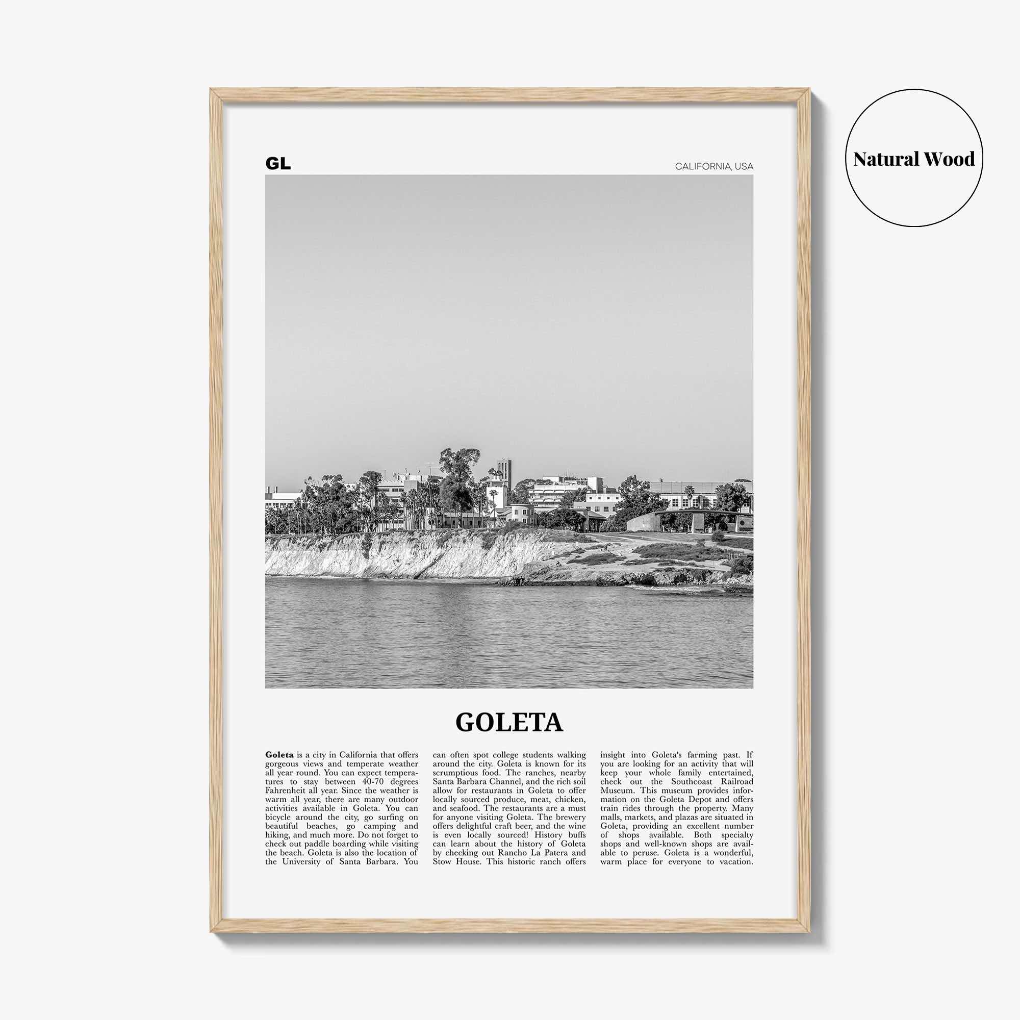 Goleta Print Black and White, Goleta Wall Art, Goleta Poster, Goleta Photo, Goleta Wall Décor, California, USA, United States