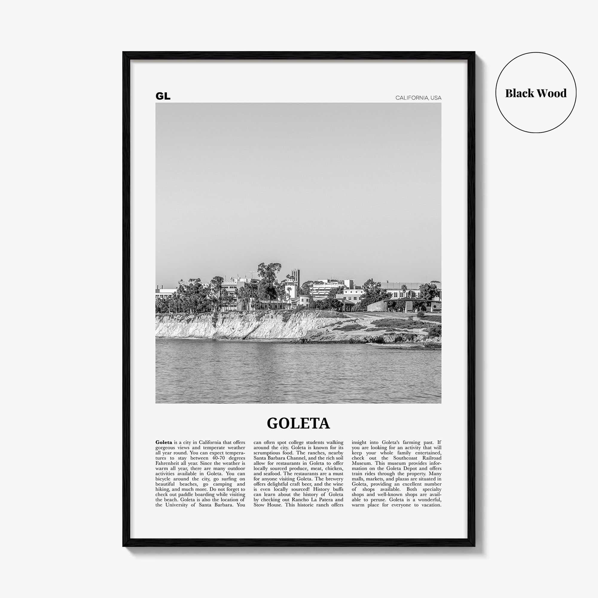 Goleta Print Black and White, Goleta Wall Art, Goleta Poster, Goleta Photo, Goleta Wall Décor, California, USA, United States
