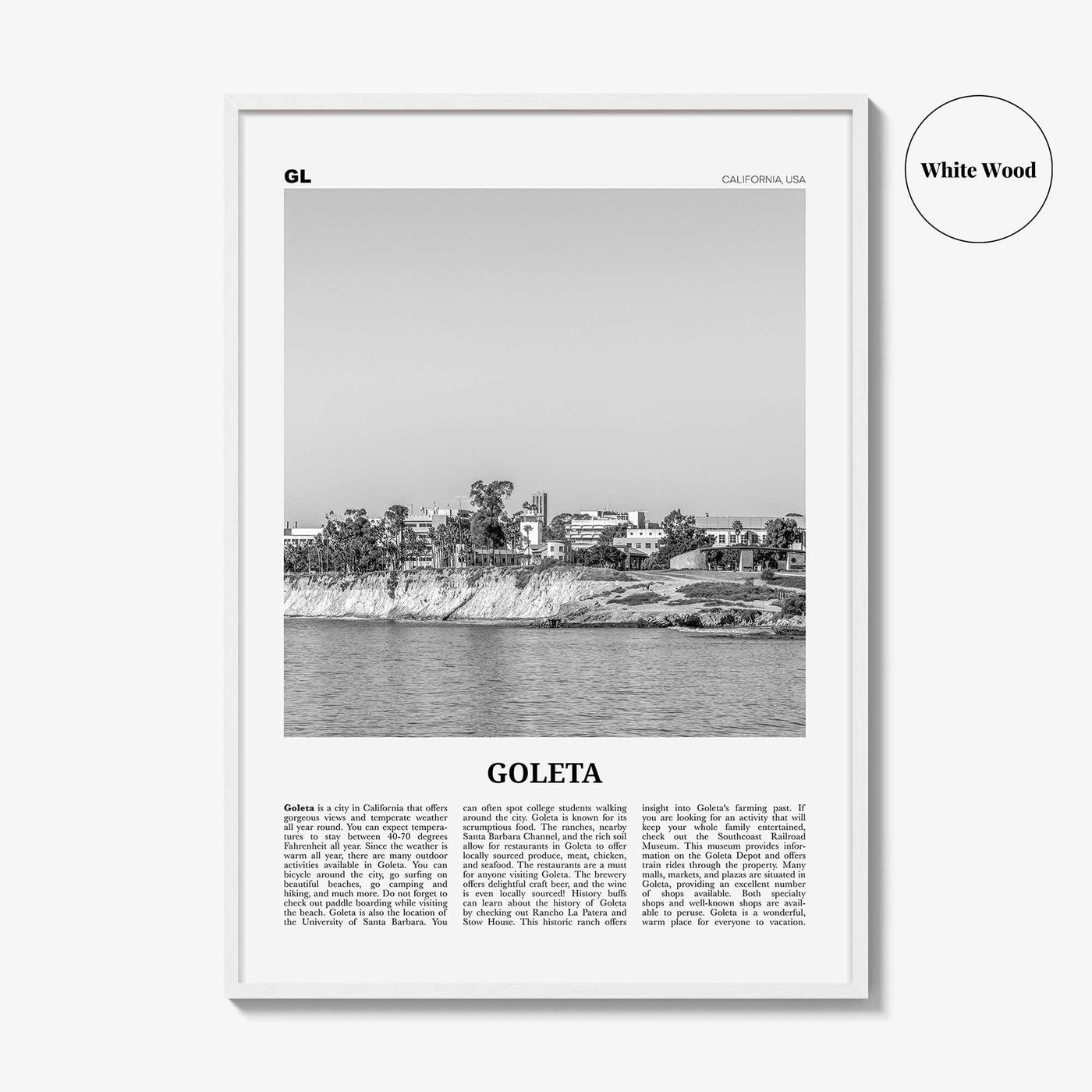 Goleta Print Black and White, Goleta Wall Art, Goleta Poster, Goleta Photo, Goleta Wall Décor, California, USA, United States