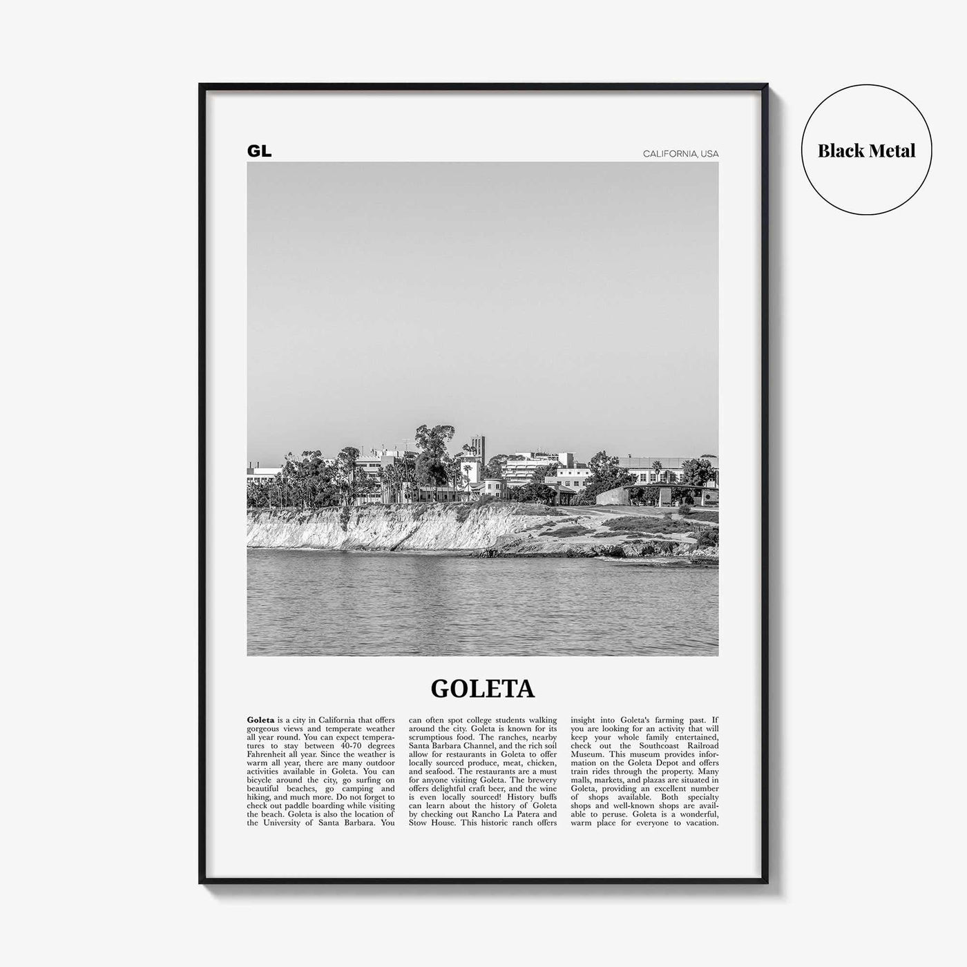 Goleta Print Black and White, Goleta Wall Art, Goleta Poster, Goleta Photo, Goleta Wall Décor, California, USA, United States